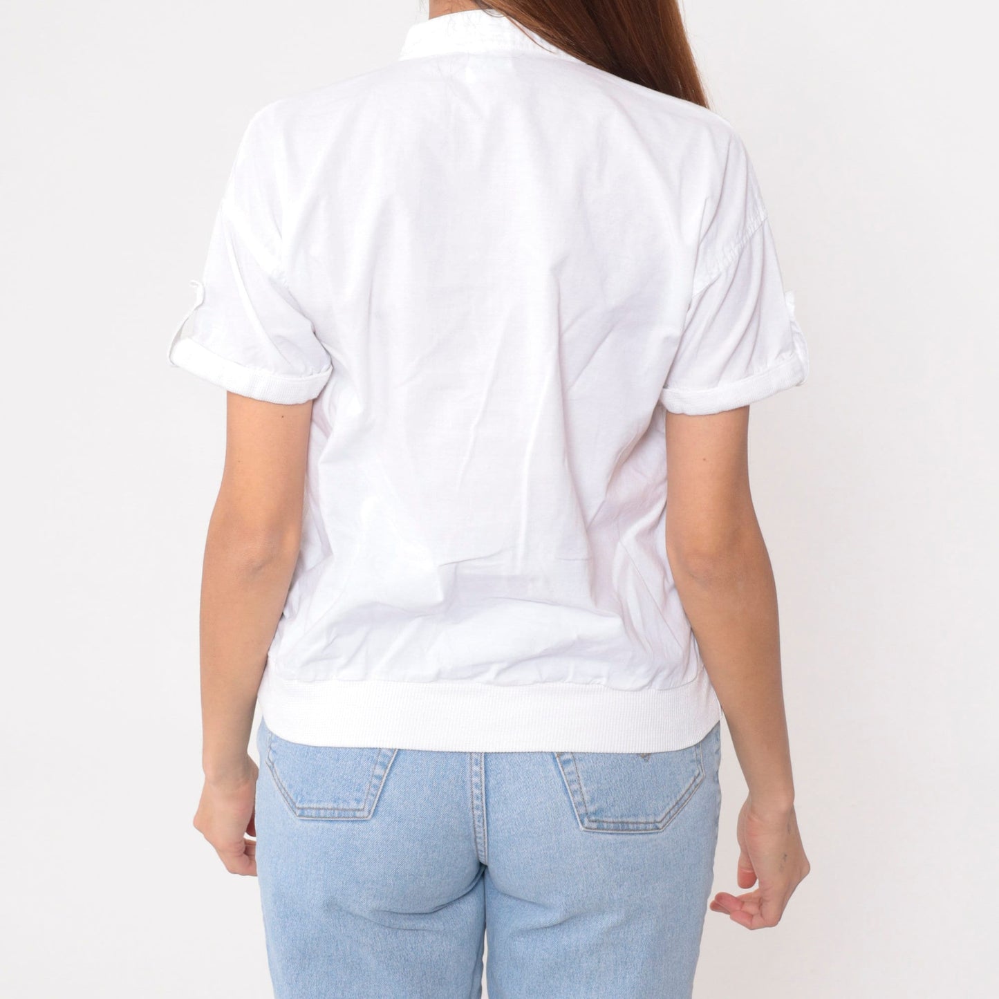 90s Radius Quarter Zip White Cotton Shirt Kangaroo Pocket Small S