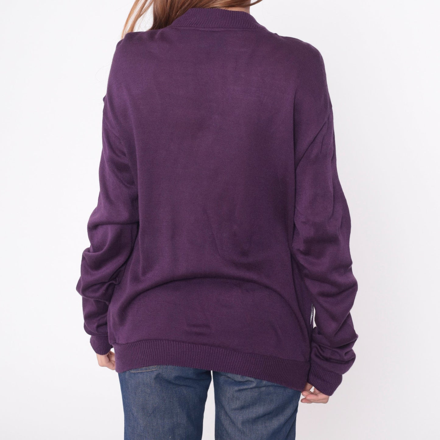 90s Purple Henley Sweater Acrylic Knit Pullover Men's Medium