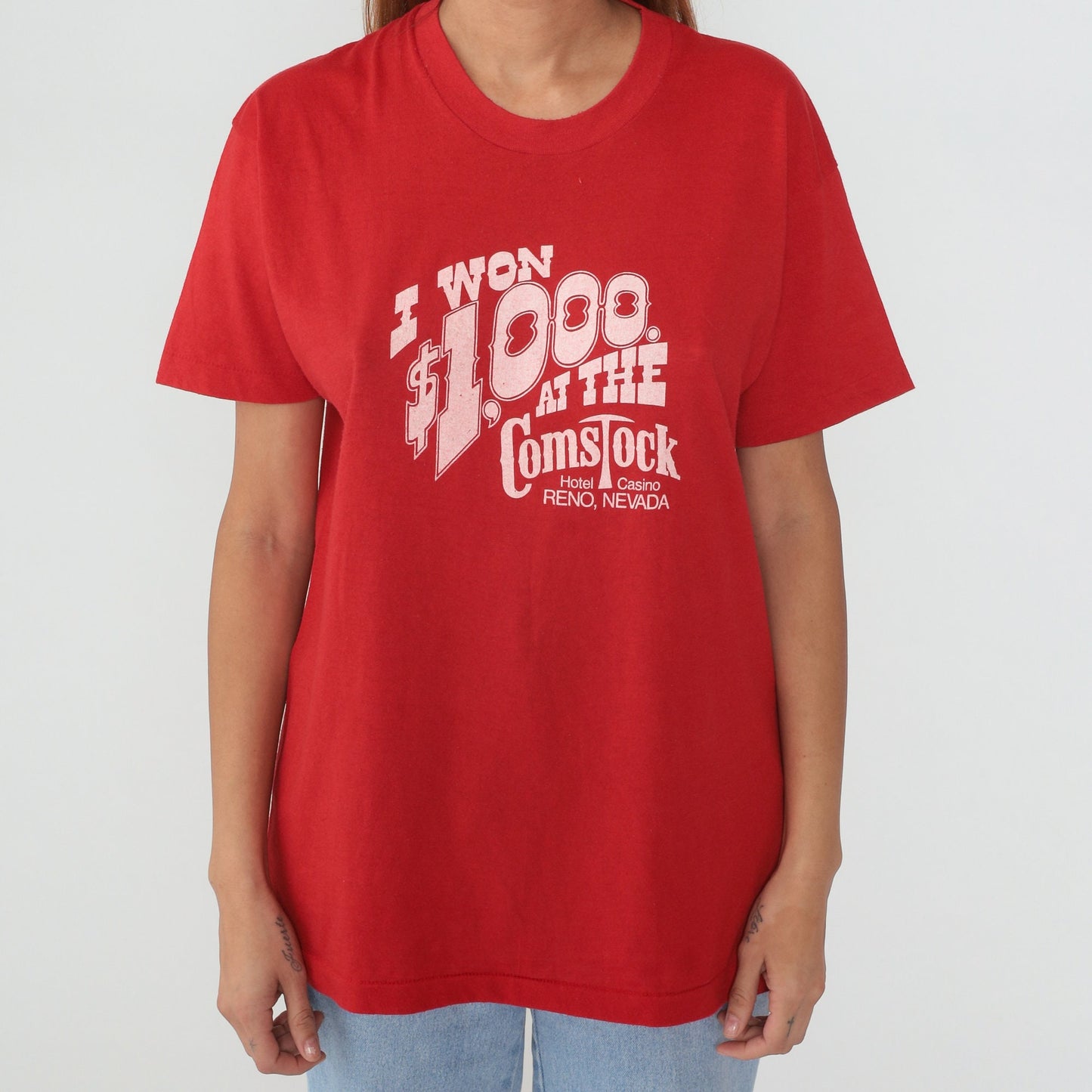 80s Comstock Hotel Casino Reno Nevada Graphic T-Shirt Red Single Stitch Extra Large