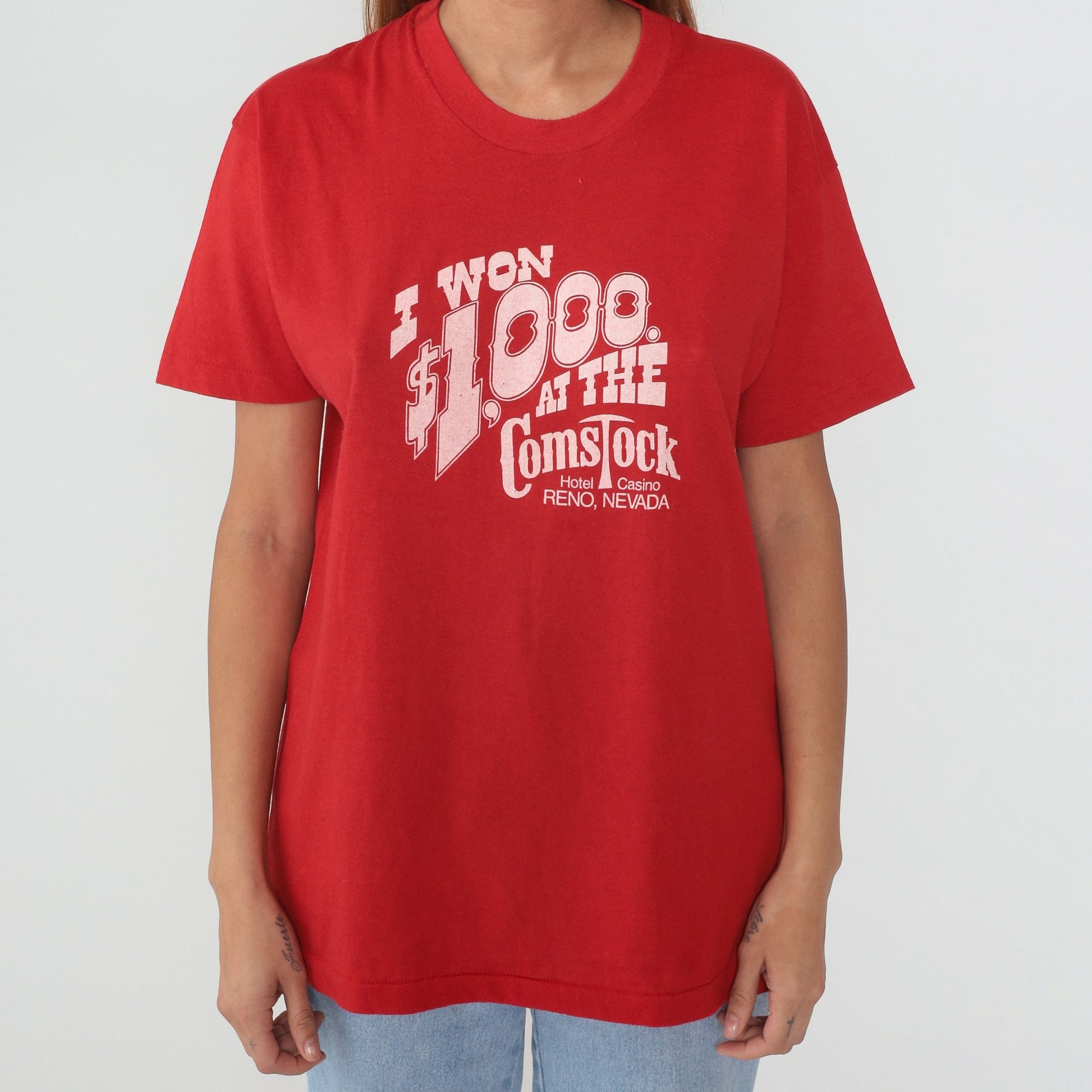 80s Comstock Hotel Casino Reno Nevada Graphic T-Shirt Red Single Stitch Extra Large