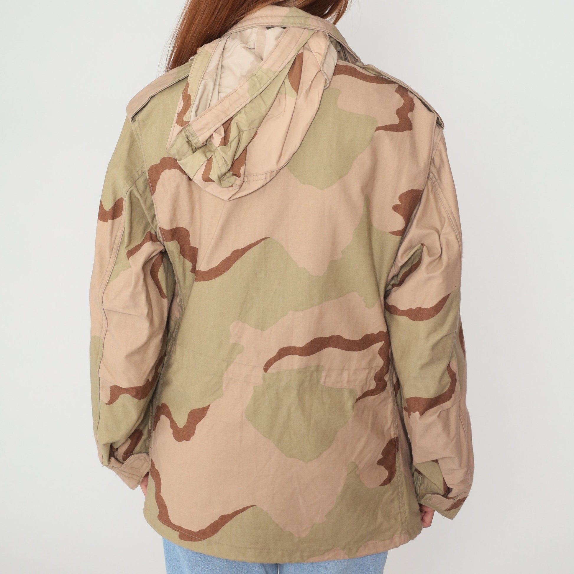 90s Camouflage Hooded Jacket Cargo Pockets Zip Snap Green Medium