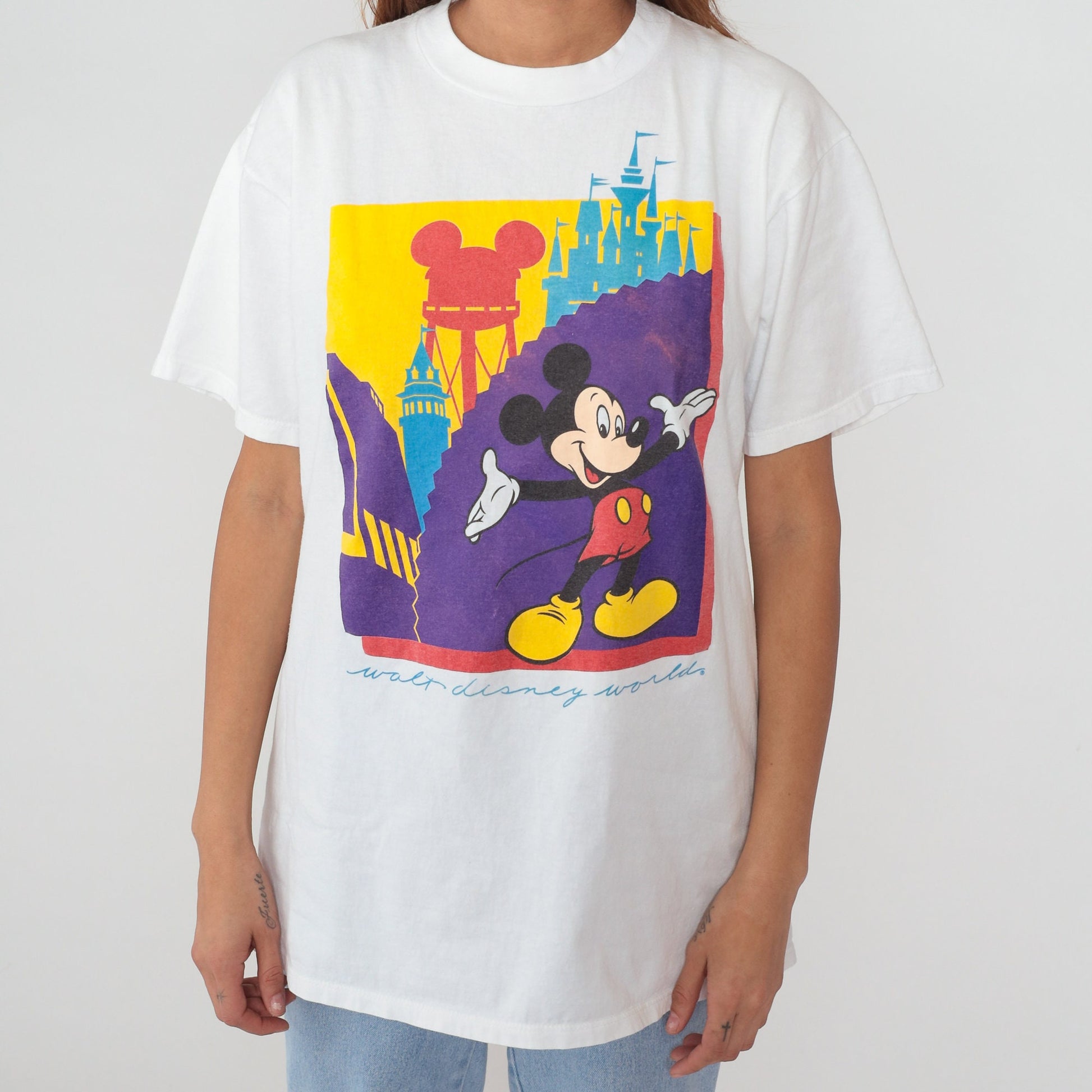 90s Walt Disney World Mickey Mouse Graphic T-Shirt White Cotton Large L