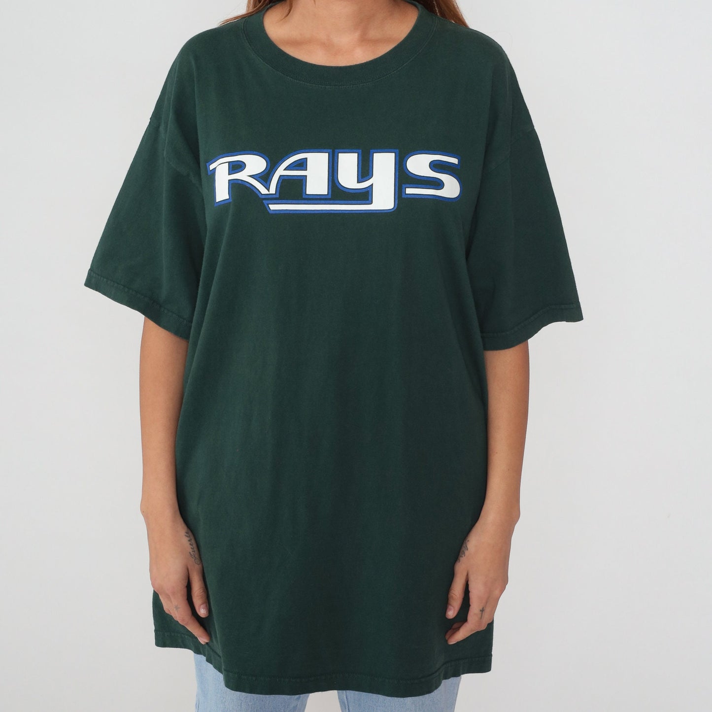 90s Tampa Bay Rays MLB Graphic T-Shirt Green Cotton Baseball Tee Extra Large XXL