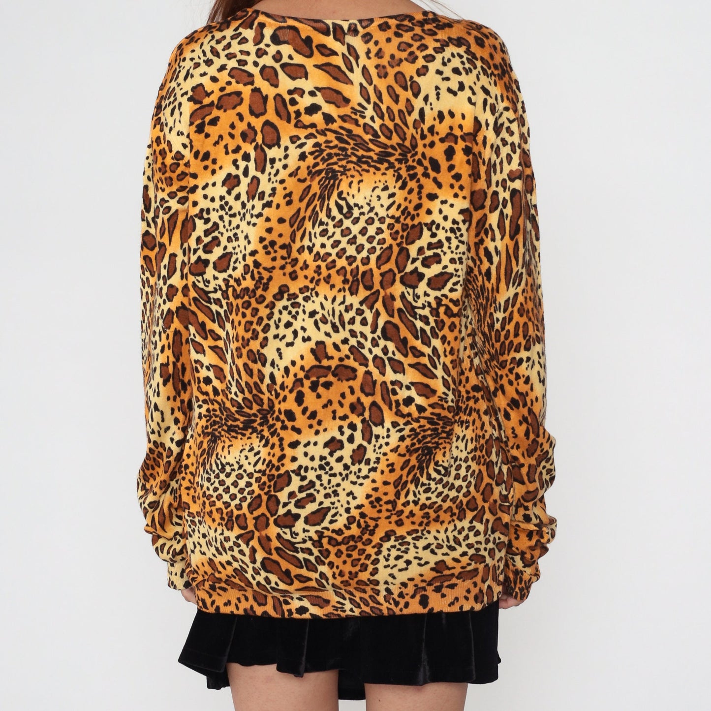 00s Cheetah Print Knit Sweater Long Sleeve Animal Print Top Large