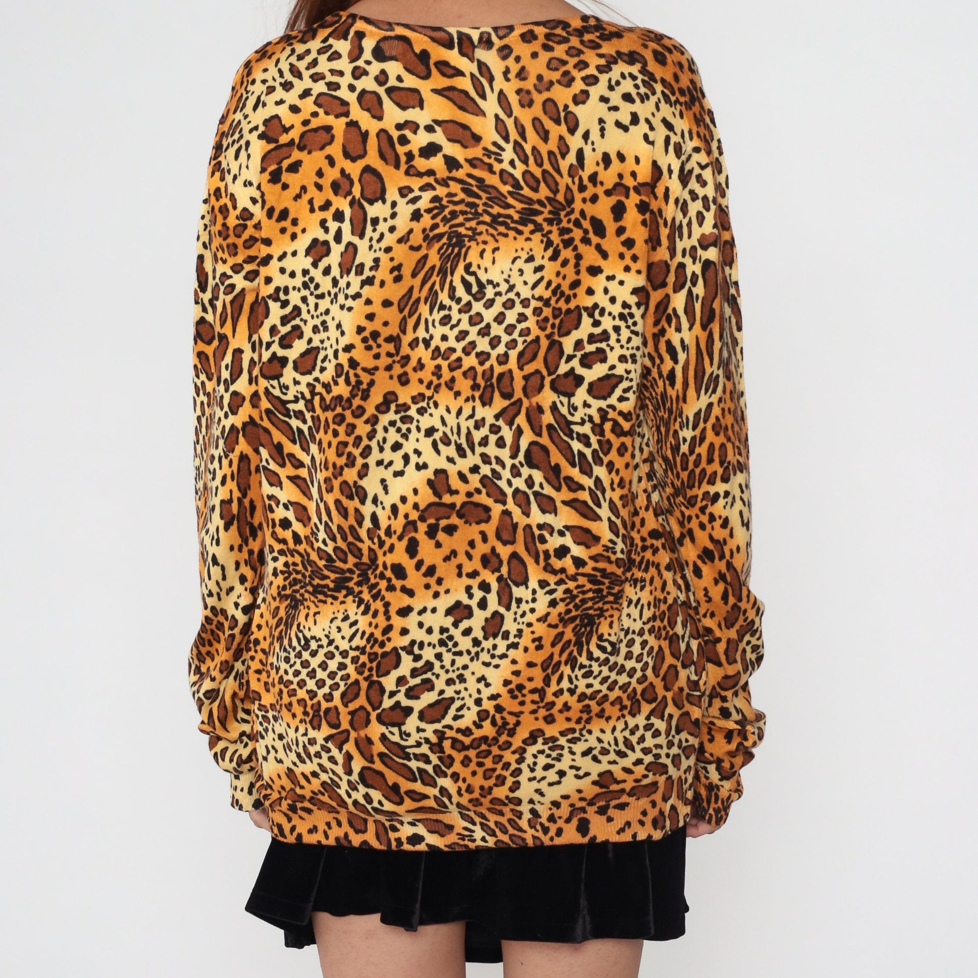 00s Cheetah Print Knit Sweater Long Sleeve Animal Print Top Large
