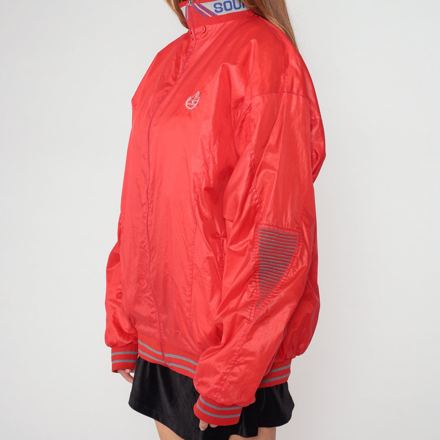 90s Sourico Bomber Jacket Red American Flag Olympics Spirit Zip Windbreaker XXL