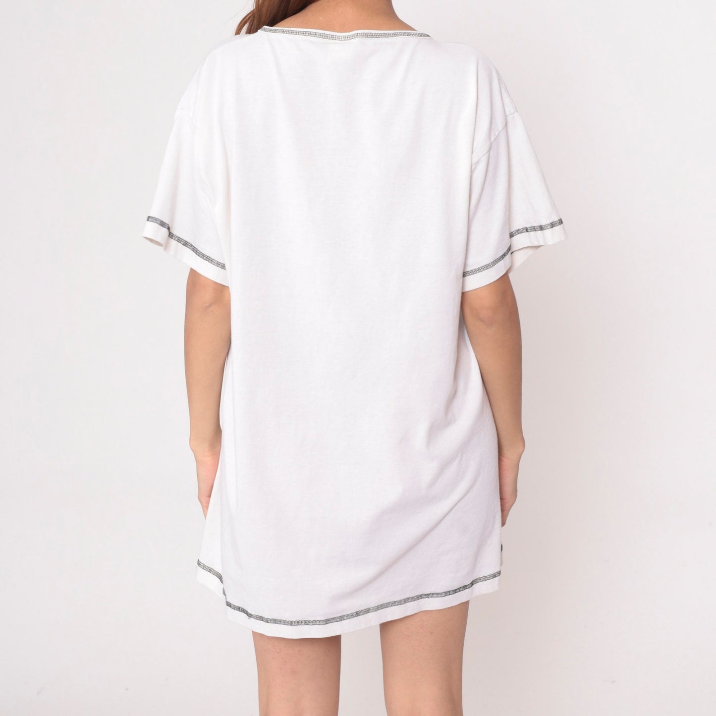 90s Tiger Print T-Shirt Dress Queen of the Jungle Graphic Mini Nightie White Small