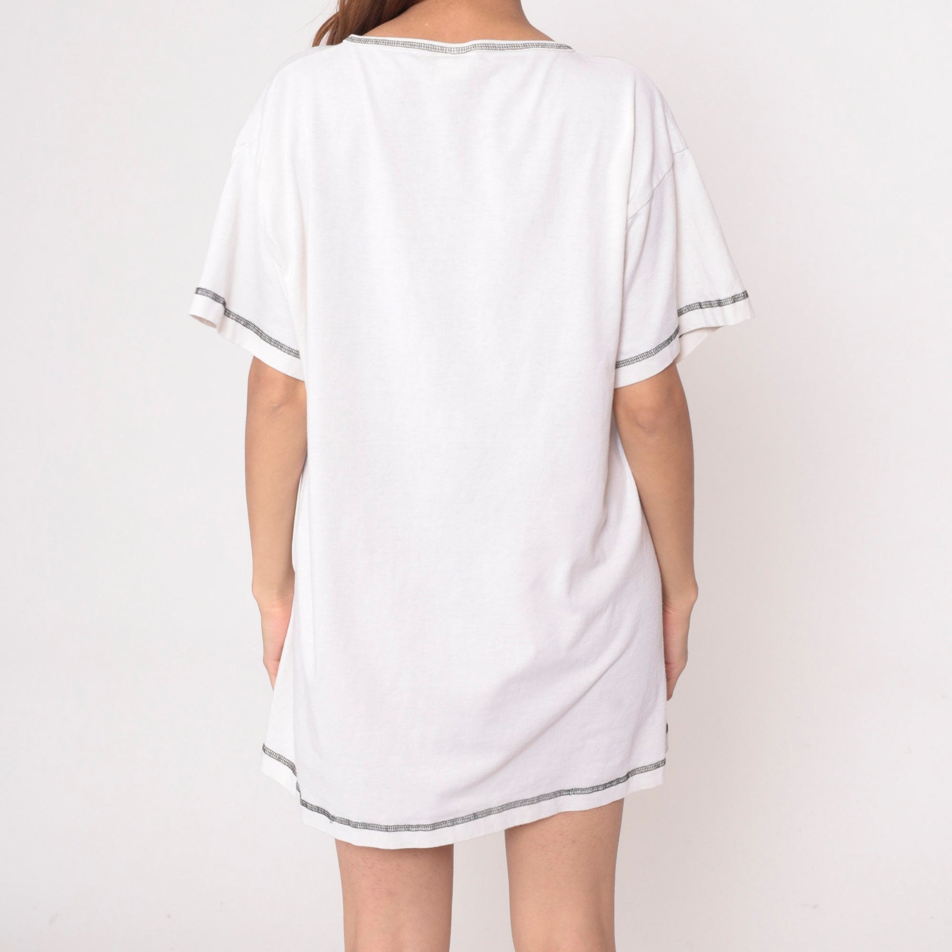 90s Tiger Print T-Shirt Dress Queen of the Jungle Graphic Mini Nightie White Small