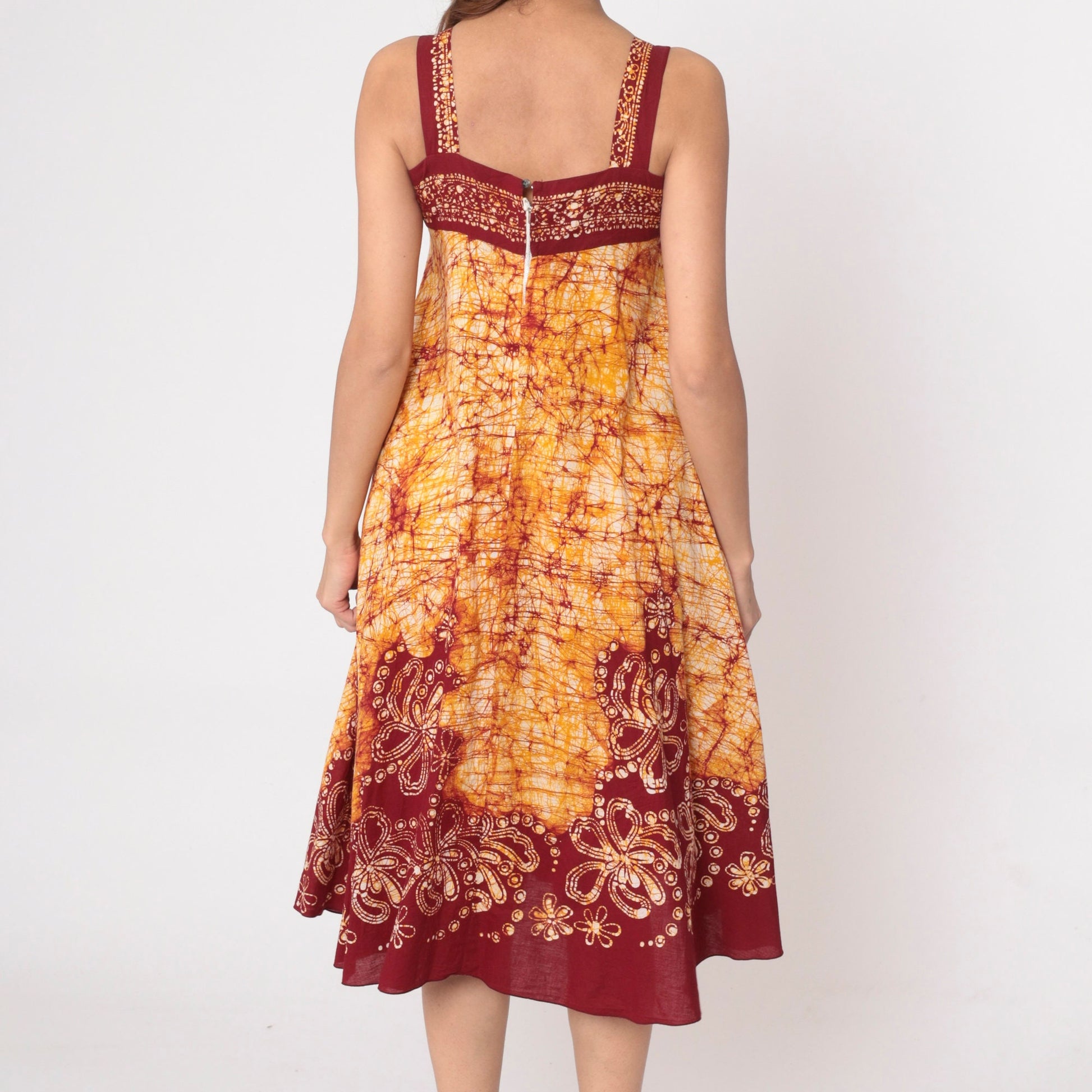 00s Batik Floral Sundress Tropical Print Tank Mini Yellow Red Small S