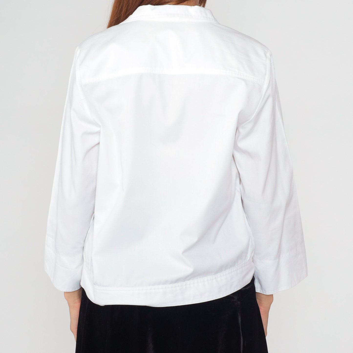 90s Mary McFadden White Double Breasted Blazer Deep V Neck Small S