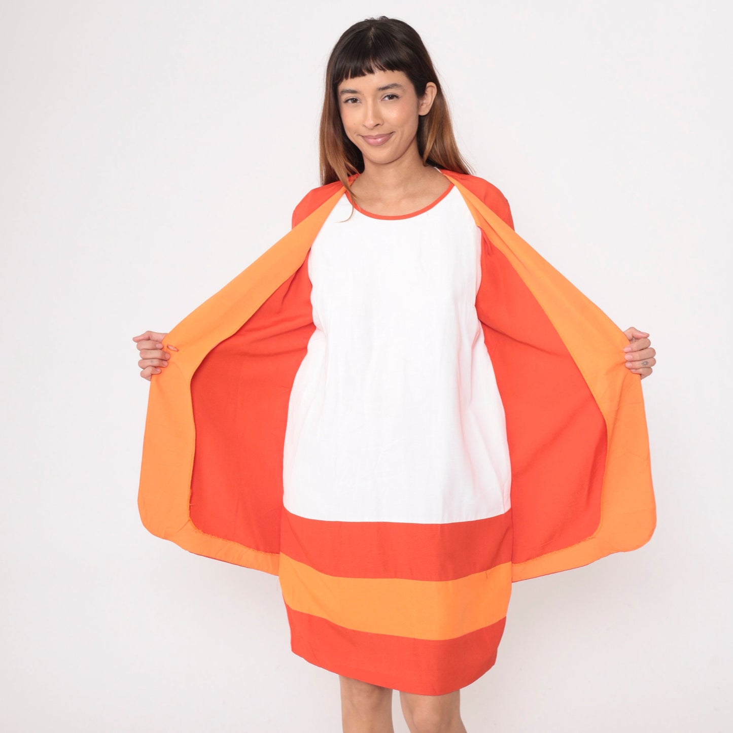 80s Orange Two-Tone Shift Dress with Attached Jacket Mini Medium