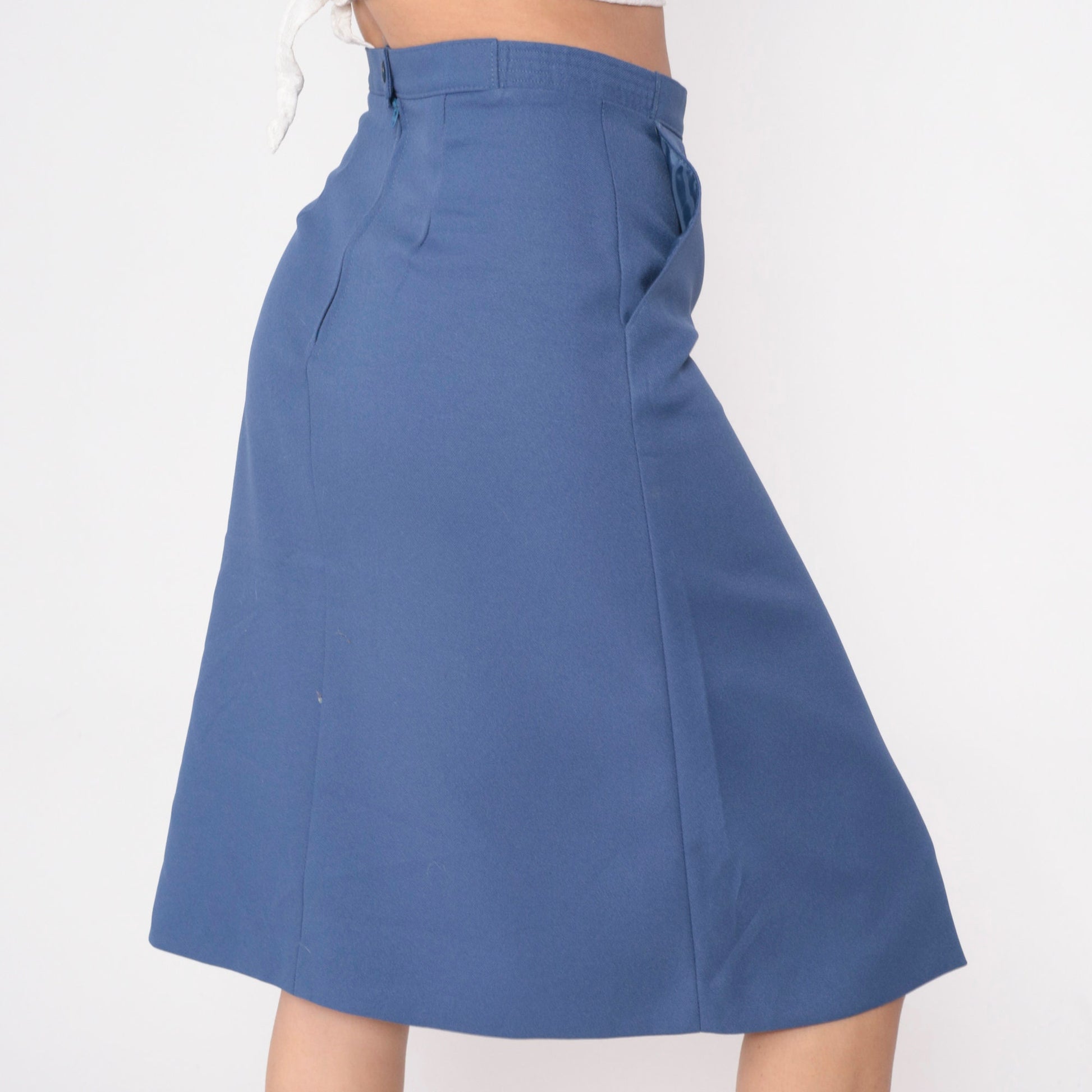 70s Dark Periwinkle Midi Skirt High Waisted Pleated A-Line Small