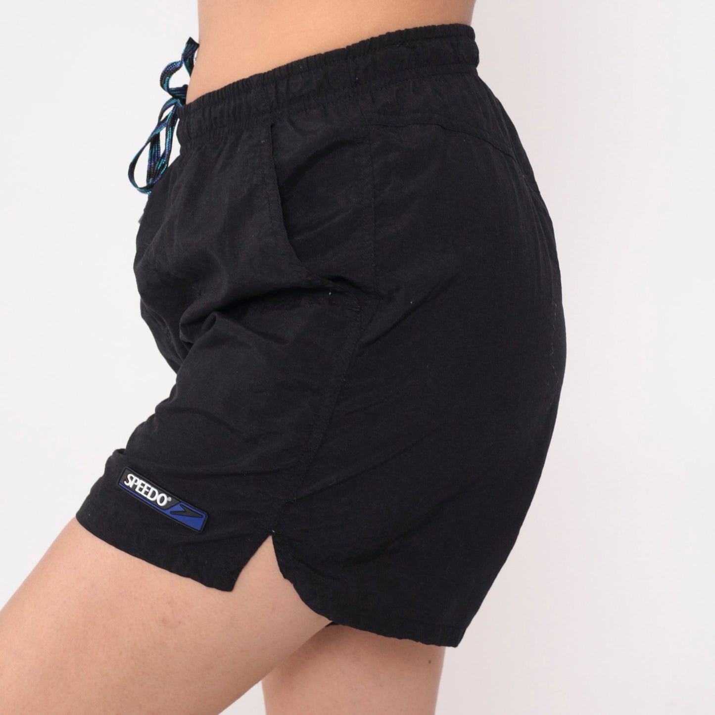 90s Speedo Black Swim Trunks Drawstring Waist Men's Small S