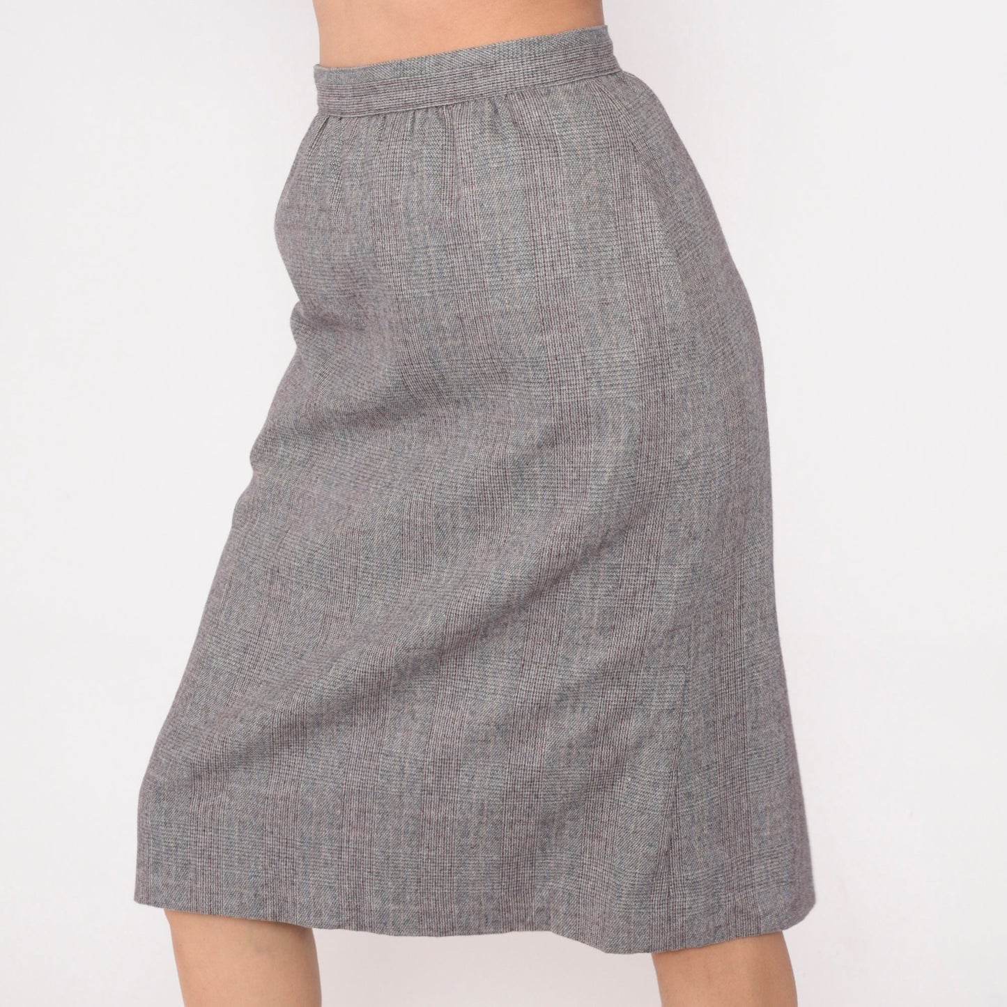 80s Grey Checkered High-Waisted Straight Skirt Pockets Small