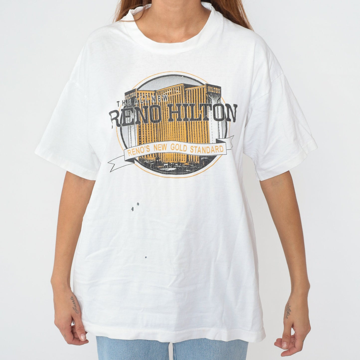 90s Reno Hilton Nevada Hotel Graphic T-Shirt Cotton White Extra Large
