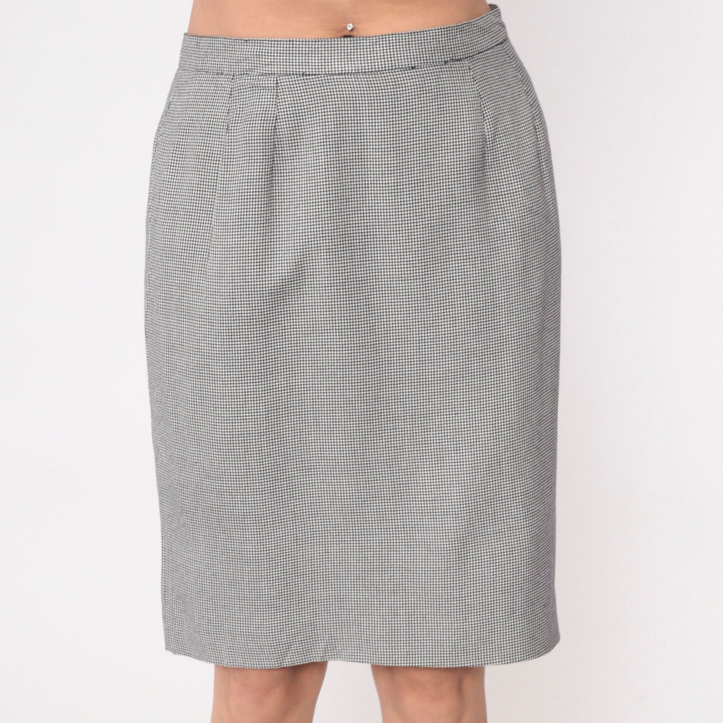 90s Houndstooth Pencil Skirt Black White High Waisted Mini Checkered Medium