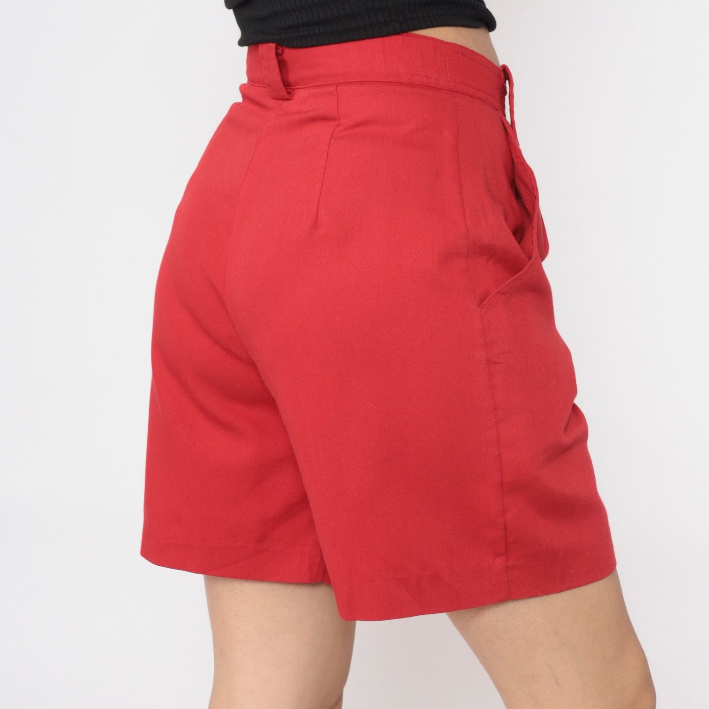 90s Red Pleated High-Waist Trouser Shorts Small 4