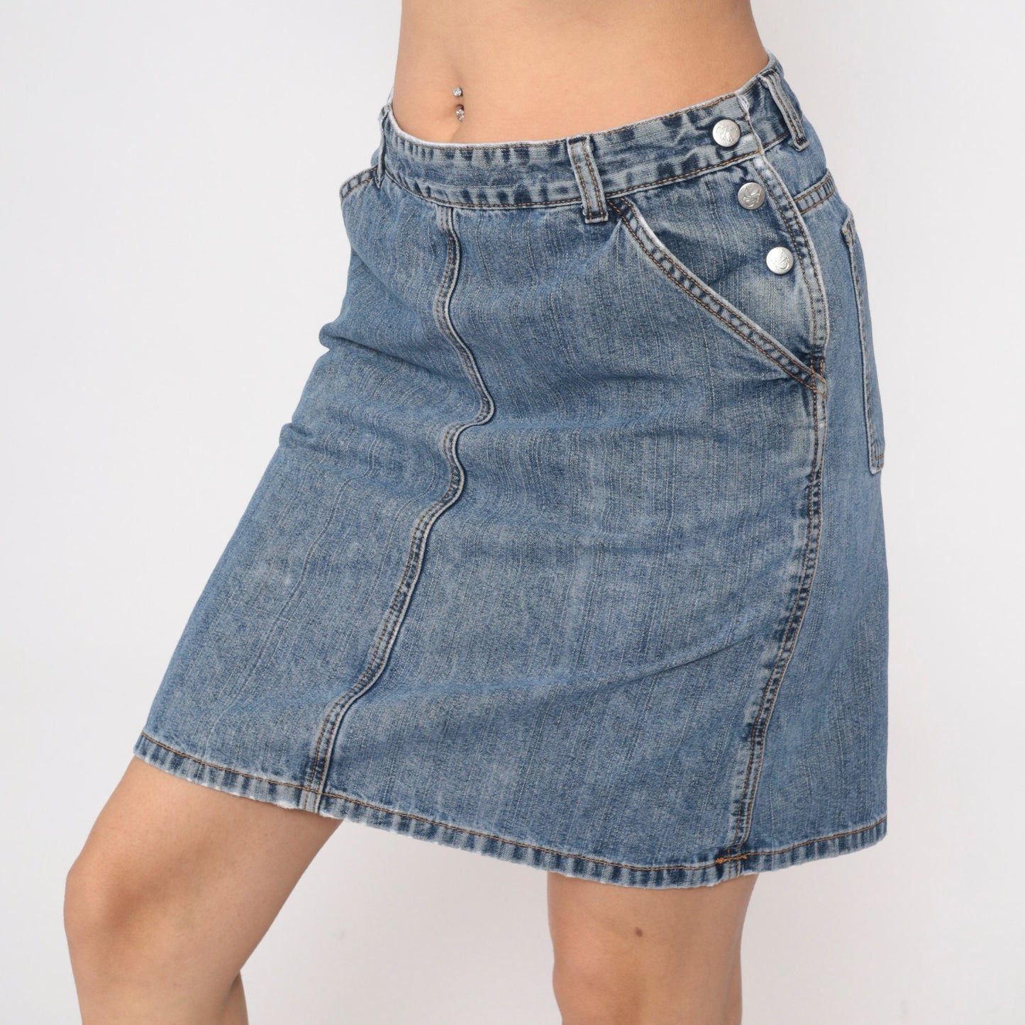 Calvin Klein Y2K Denim Mini Skirt Blue High Waist Pencil Medium 8