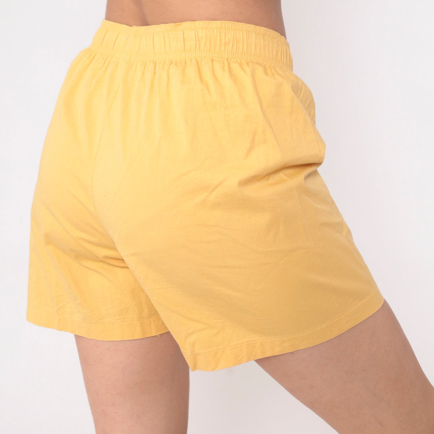 90s Yellow Cotton Swim Shorts Elastic Waist Vintage Small Medium