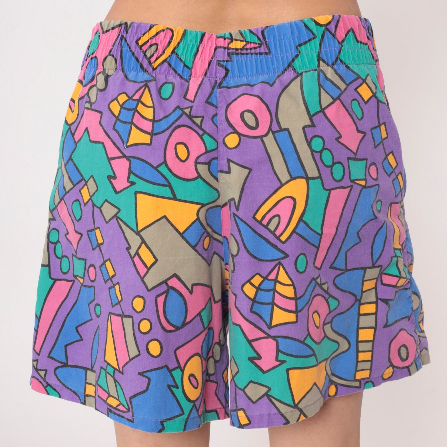 90s Babilonia Geometric Shorts Purple Blue Abstract Baggy High Waist Small