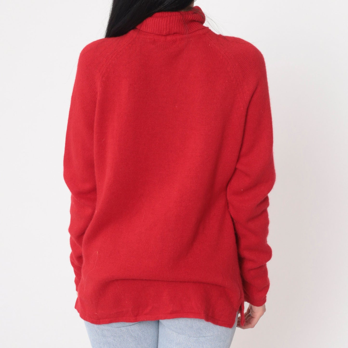 90s Red Wool Angora Turtleneck Raglan Sweater Knit Pullover Large L