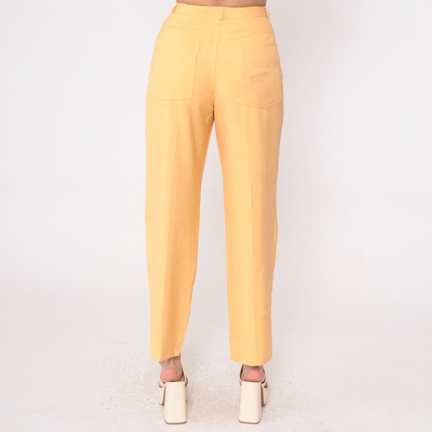 80s Carole Little Light Orange Silk Pleated High-Waist Trousers Small