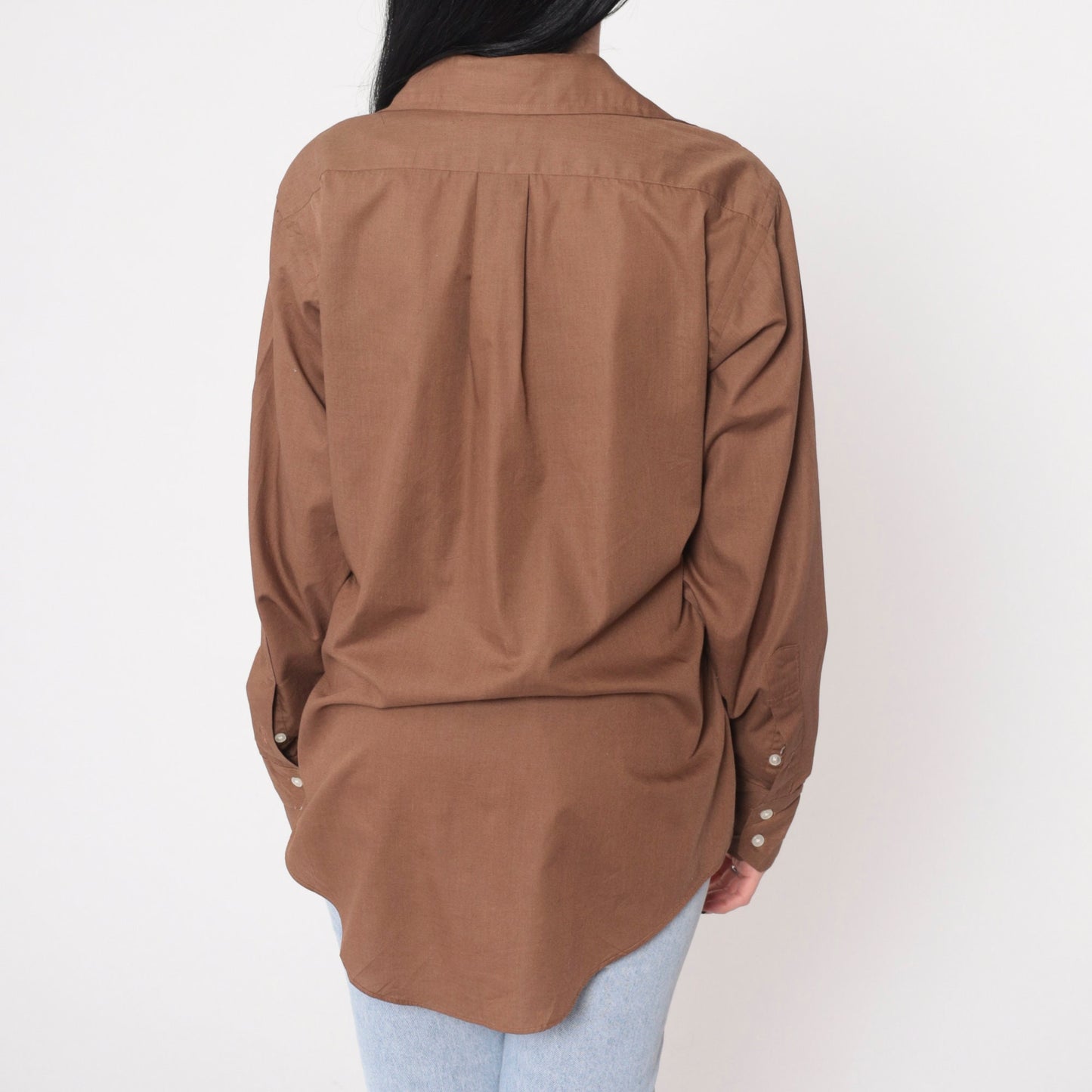 70s Cocoa Brown Wing Collar Button-Up Shirt Long Sleeve Mens Medium