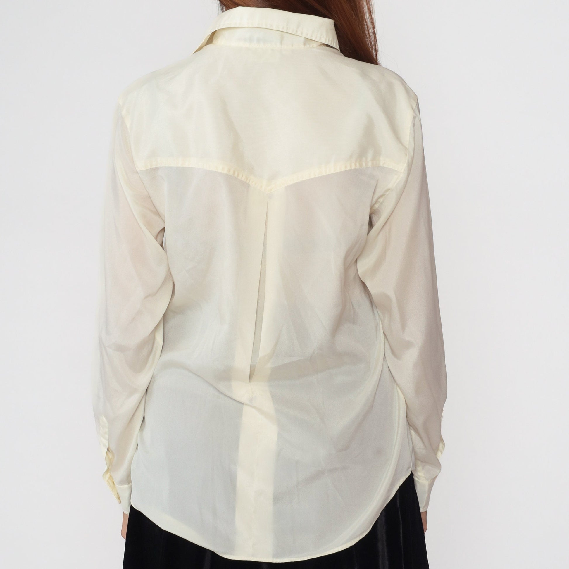 80s Liz Claiborne Cream Button-Up Blouse Long Sleeve Chest Pocket Large