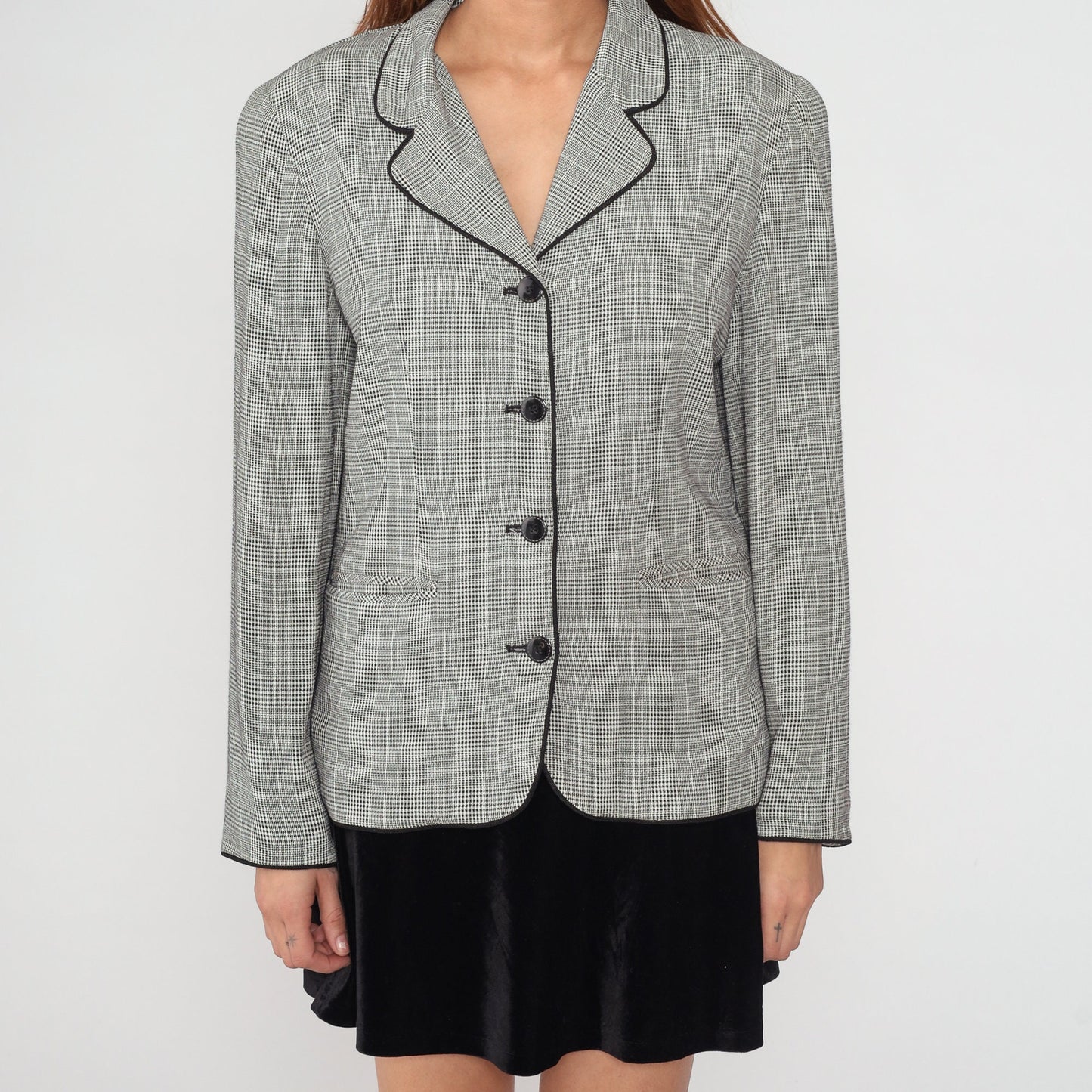 90s Express Black & White Checkered Blazer Button-Up Jacket Small