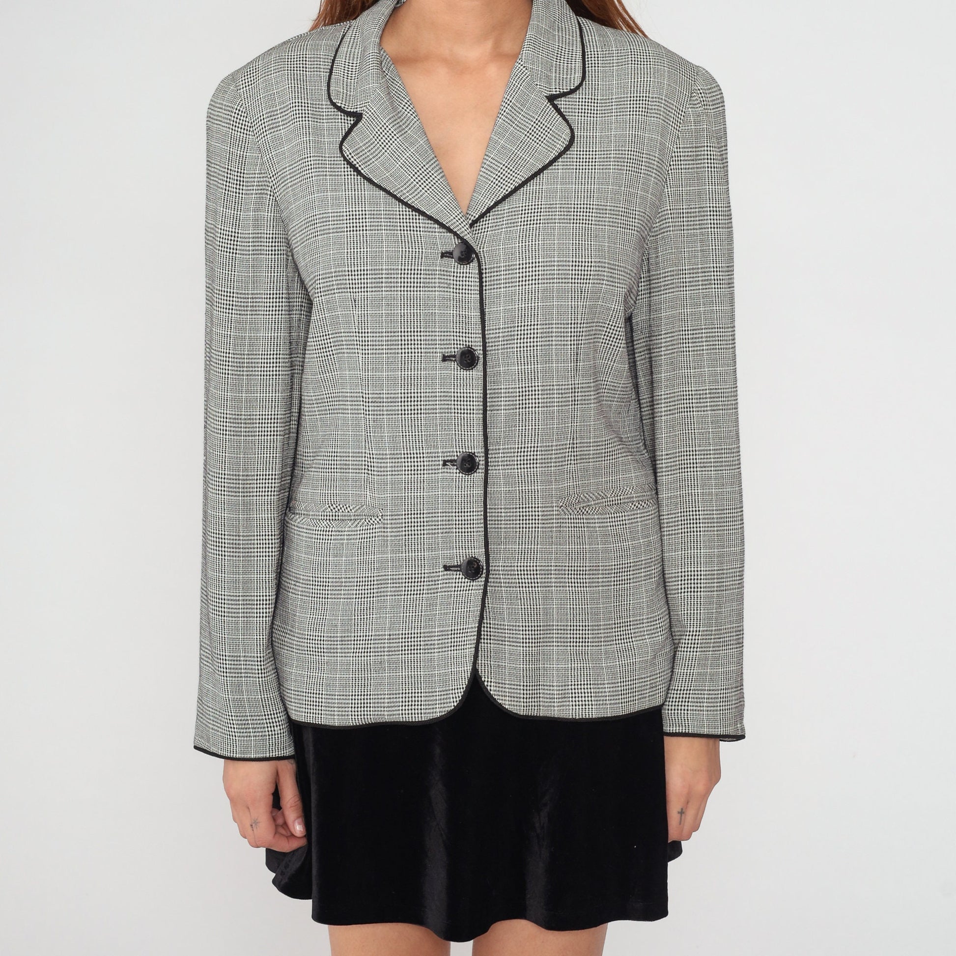 90s Express Black & White Checkered Blazer Button-Up Jacket Small