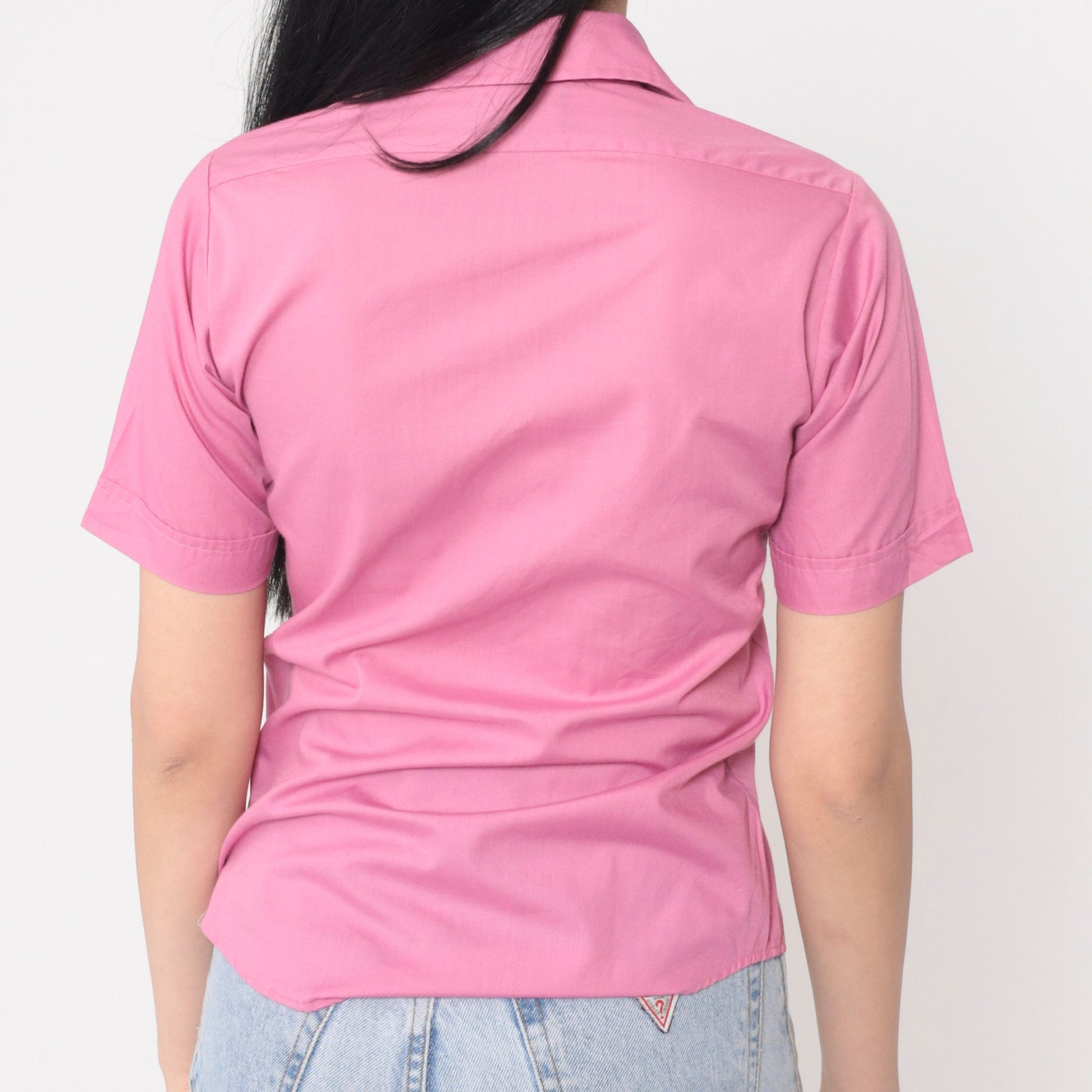 70s Pink Button-Up Shirt Short Sleeve Collared Chest Pocket Extra Small