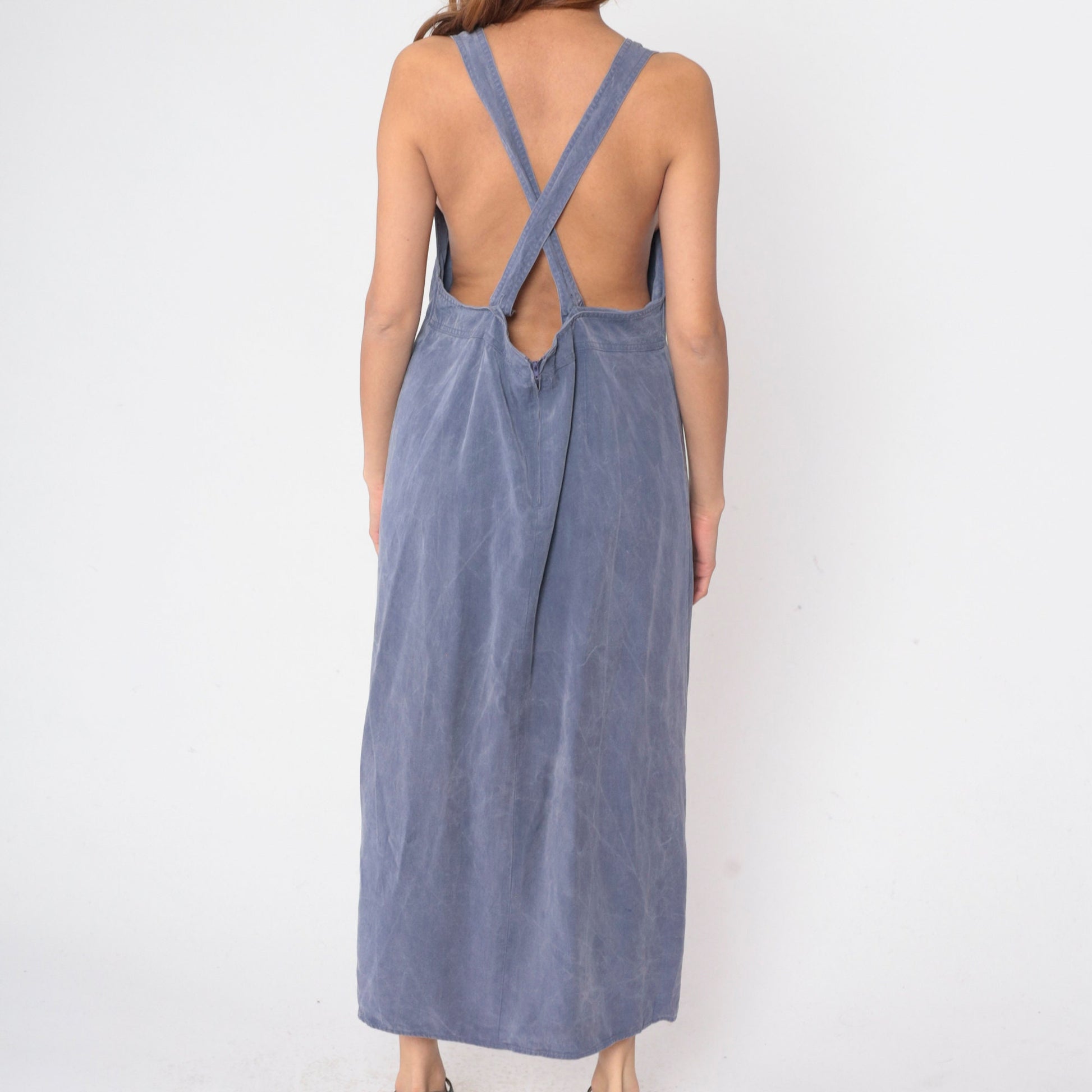 90s St. Johns Bay Purple Jumper Dress Criss Cross Open Back Maxi Large