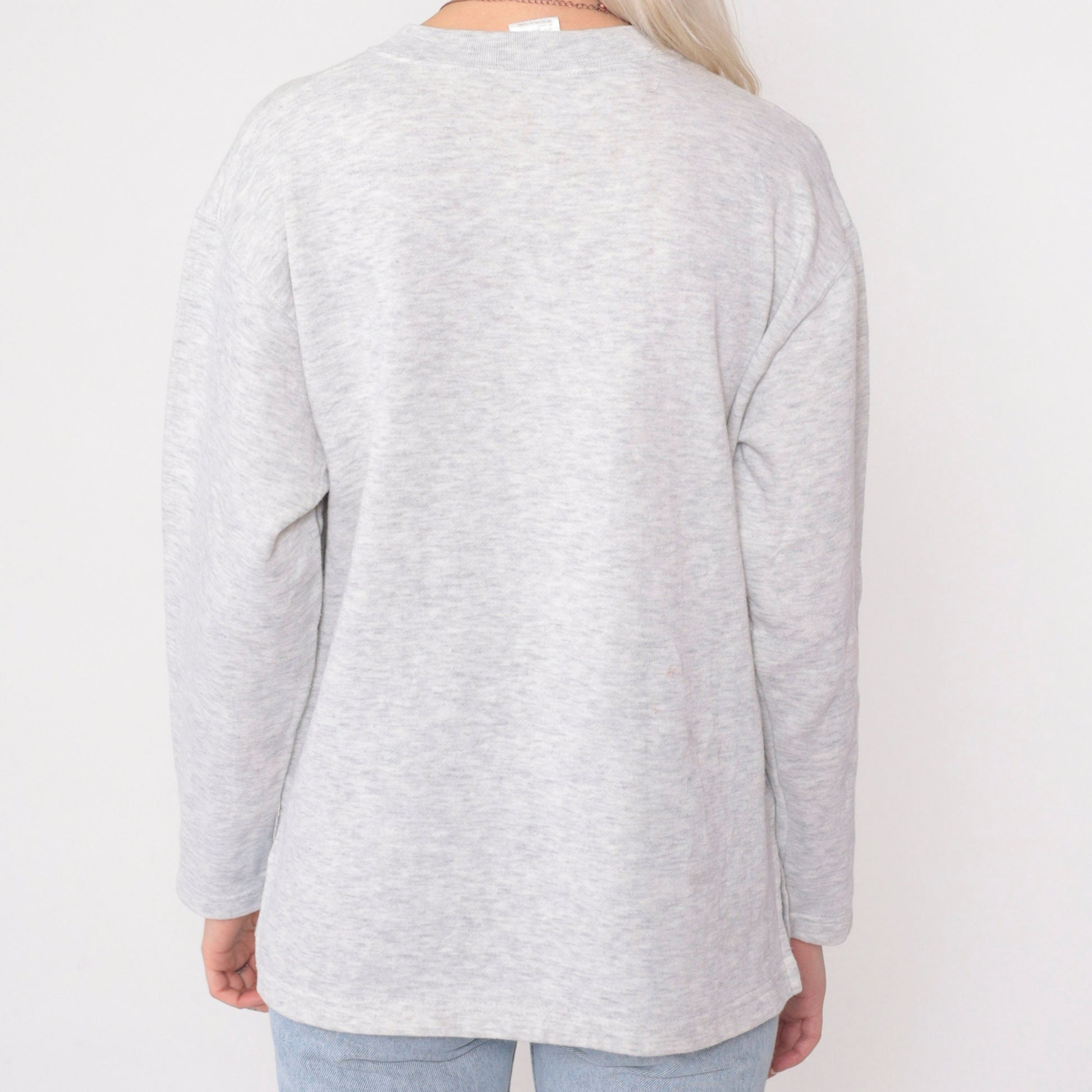 90s Heather Grey Henley Long Sleeve Button Neck Shirt Medium