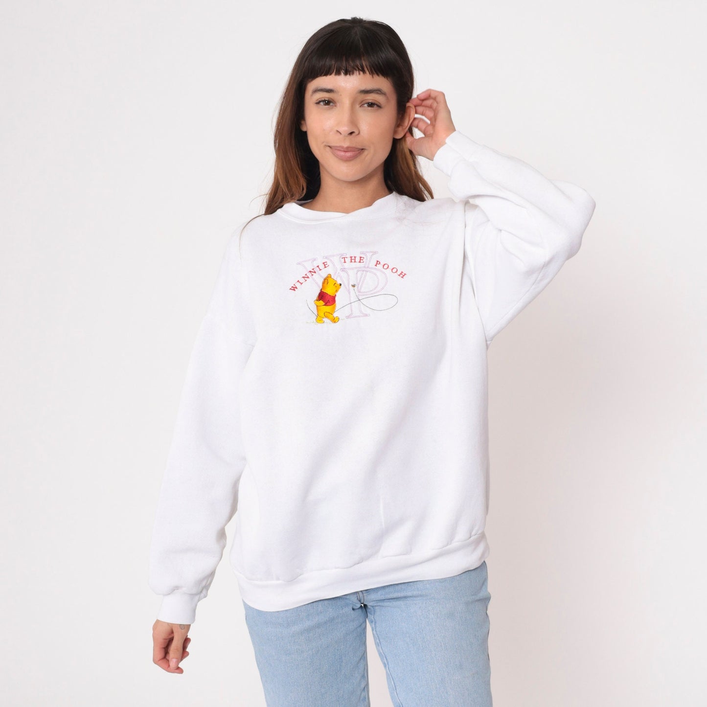 90s Winnie The Pooh Disney Embroidered Sweatshirt White Crewneck Large L