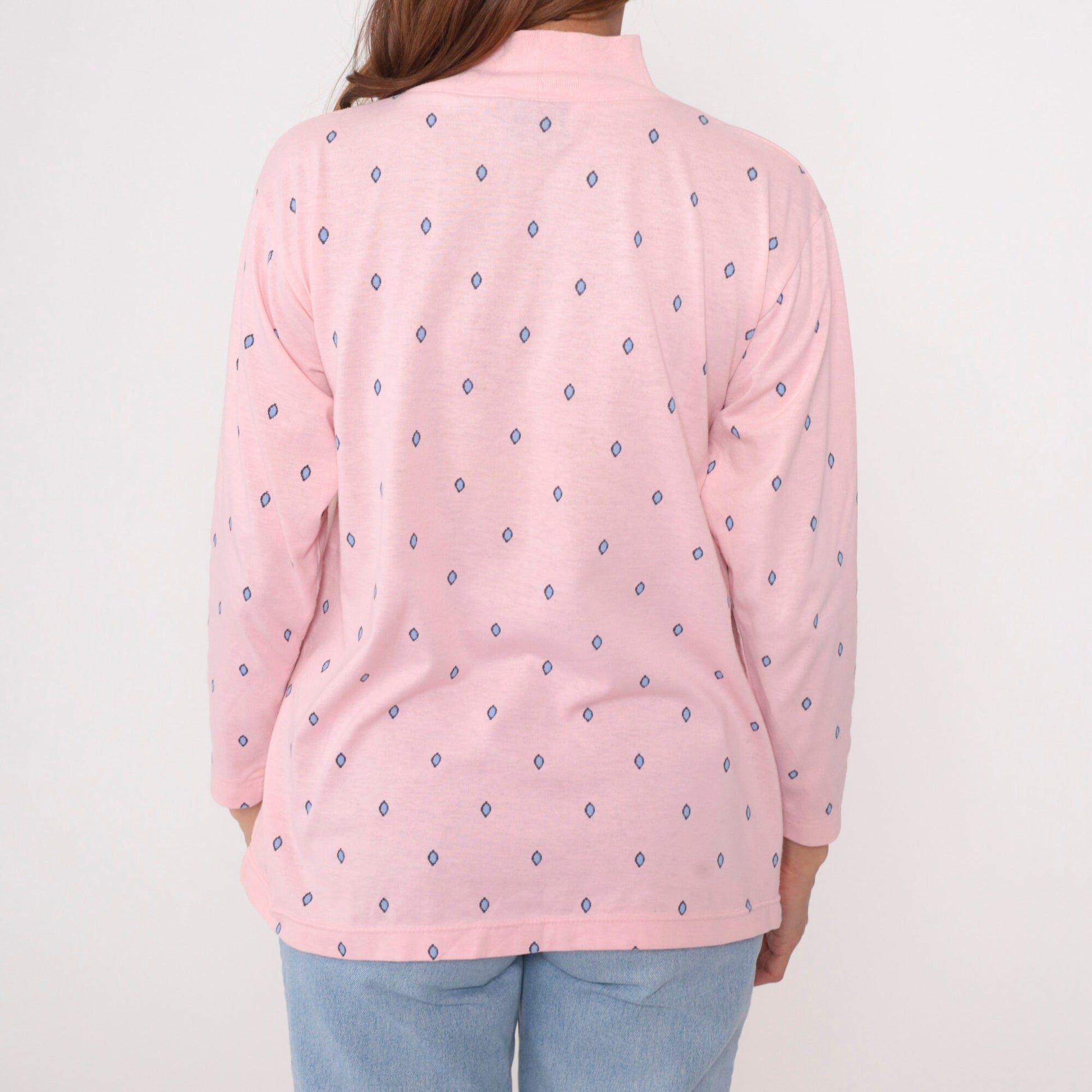 90s Baby Pink Geometric Mock Neck Long Sleeve Shirt Small