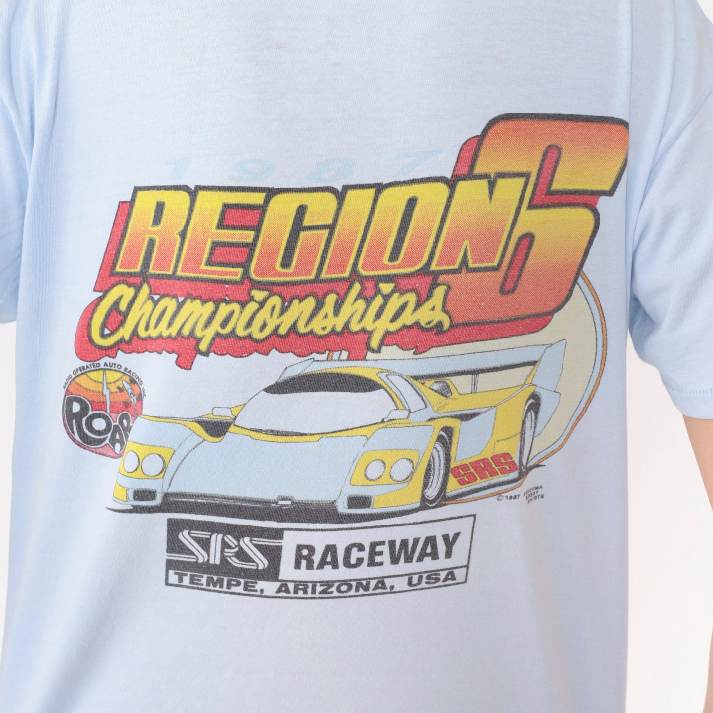 1987 RC Car Racing Championships T-Shirt Baby Blue Graphic Tee Medium