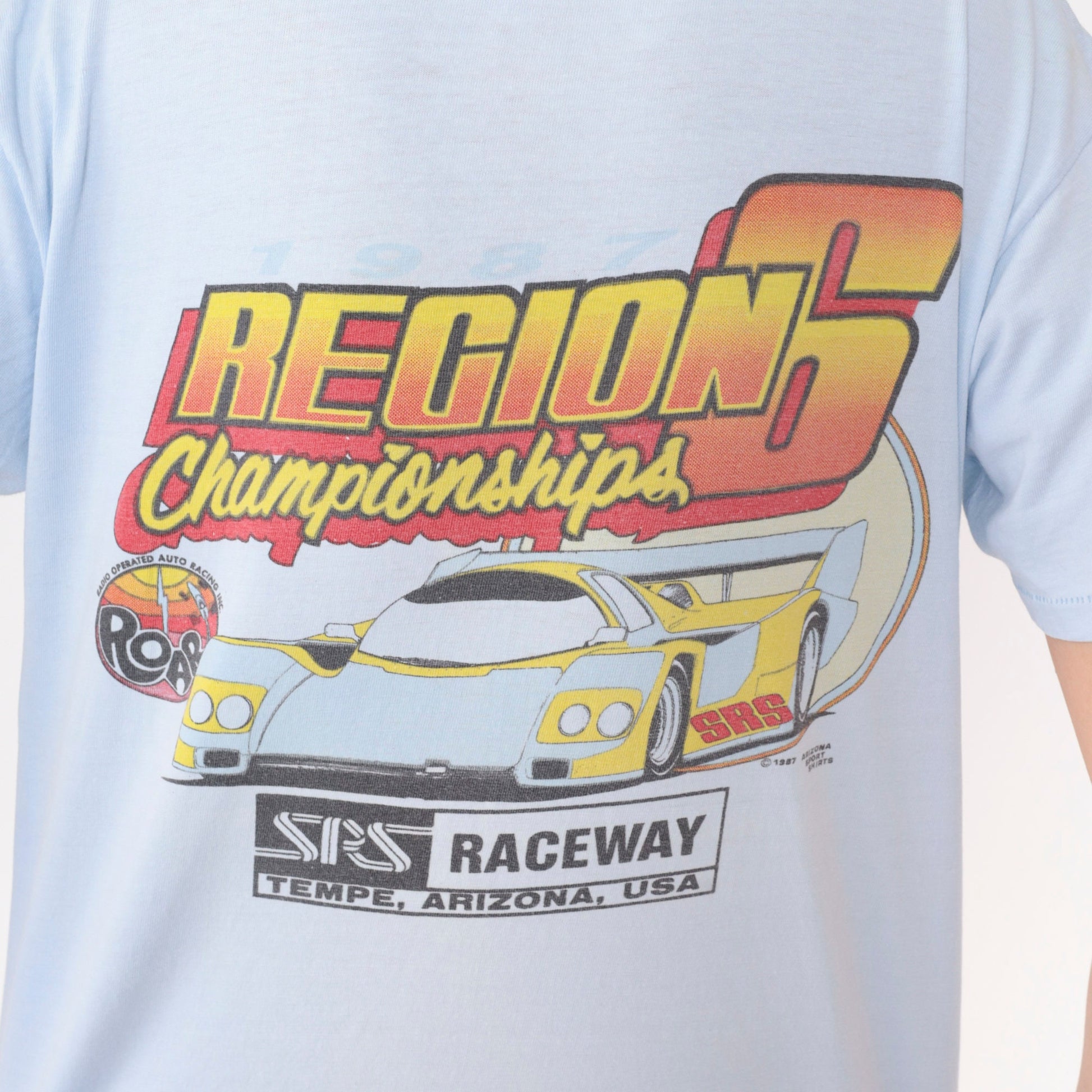 1987 RC Car Racing Championships T-Shirt Baby Blue Graphic Tee Medium