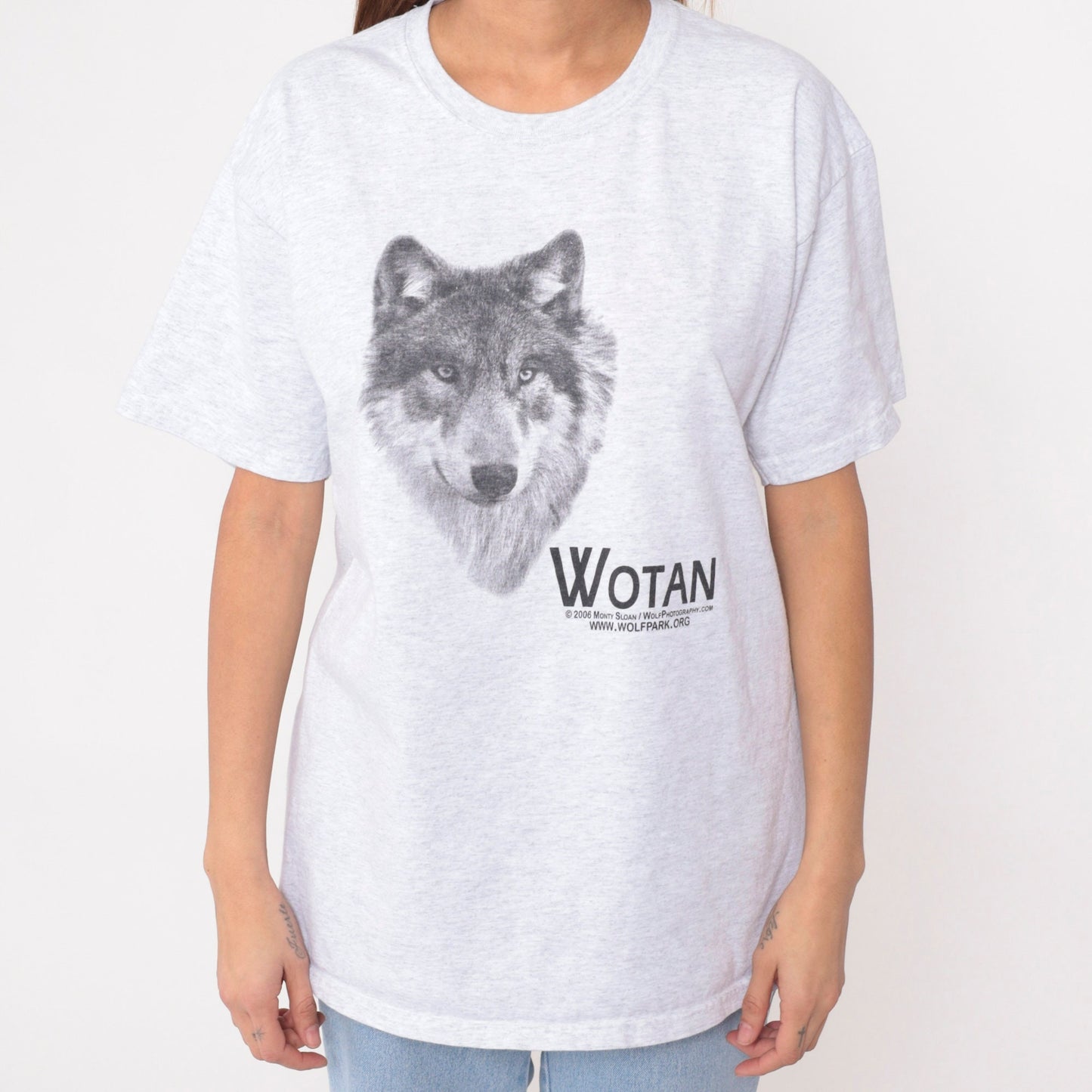 00s Wotan Wolf Park Battleground Indiana Graphic Tee Heather Grey Large