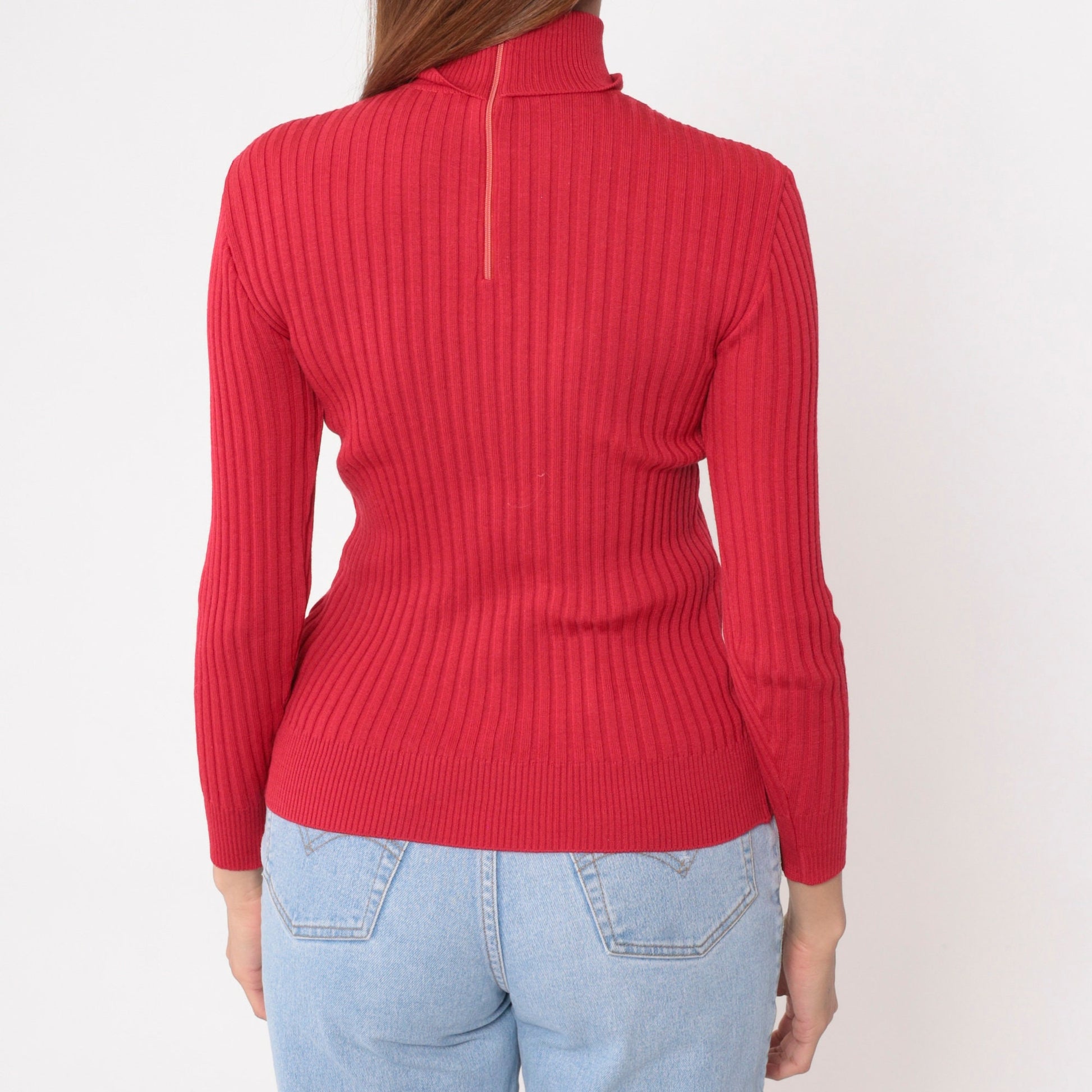 80s Pierre Cardin Red Turtleneck Sweater Ribbed Knit Pullover Small S