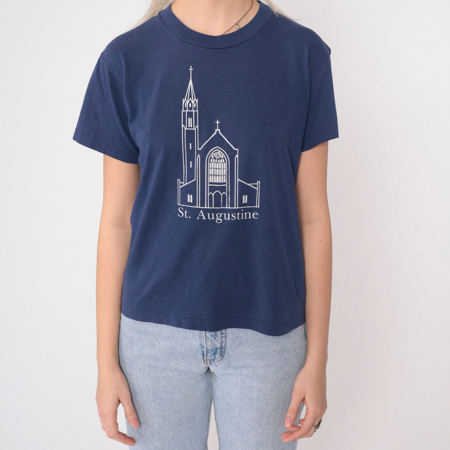 90s St. Augustine Catholic Church Culver City Graphic Tee Navy Small