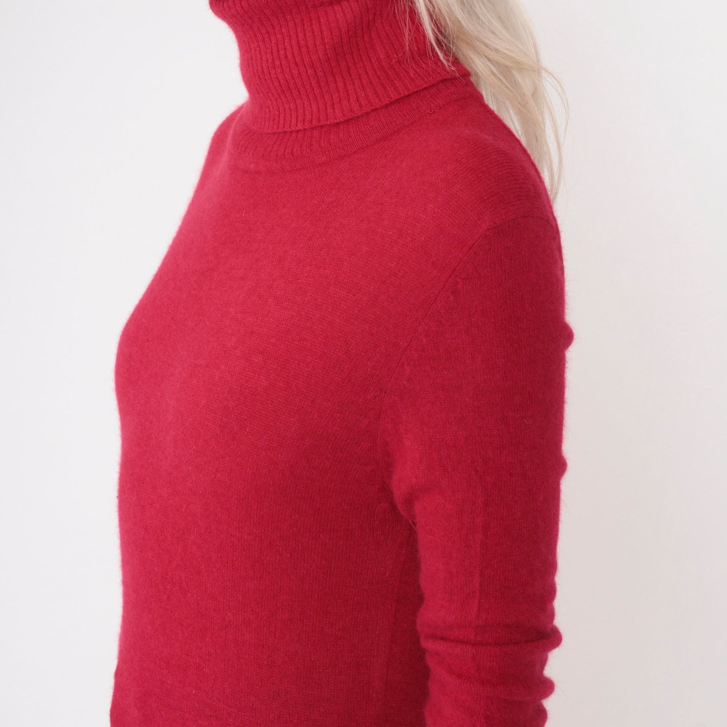 90s Vogue Angora Wool Turtleneck Sweater Cherry Red Knit Pullover Extra Small