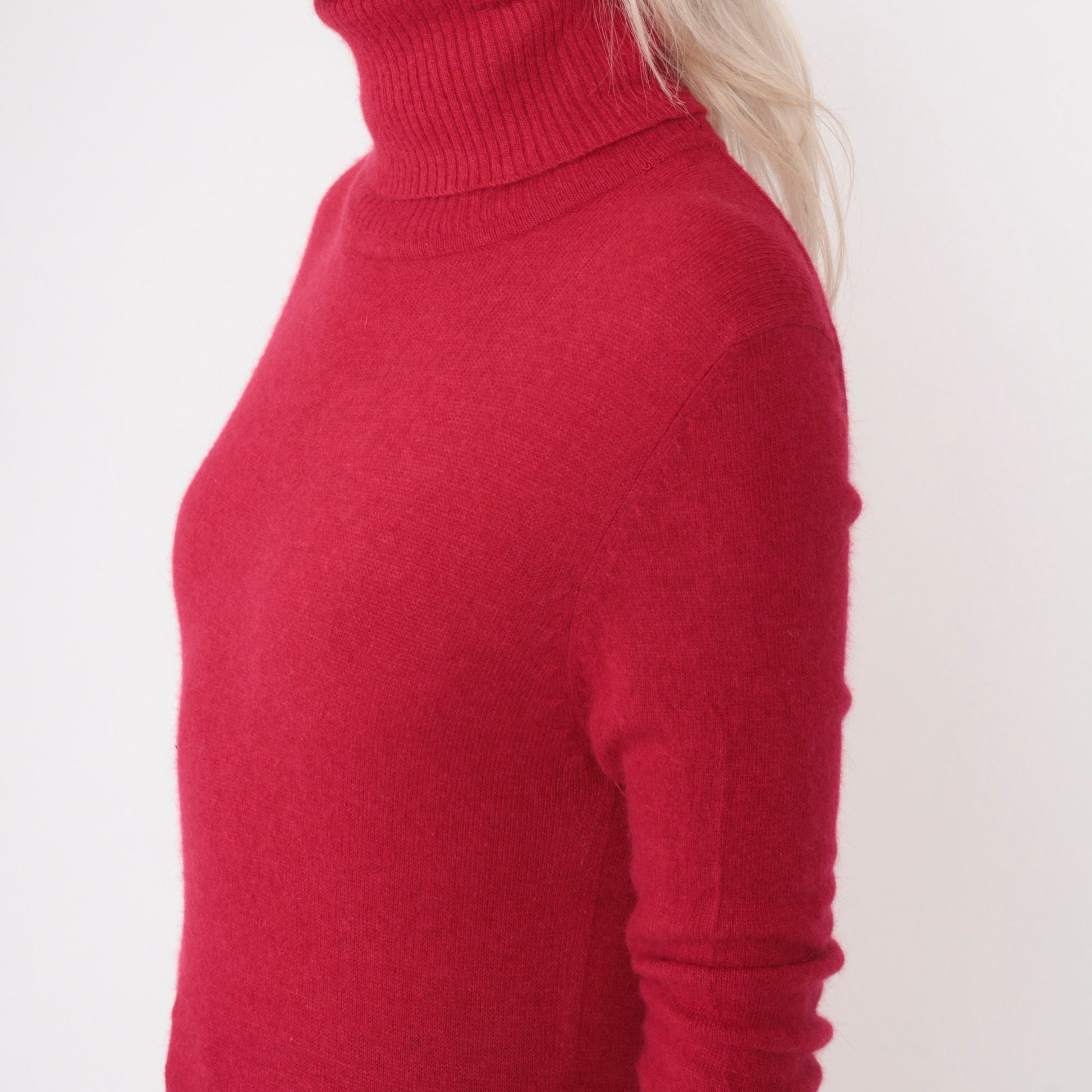 90s Vogue Angora Wool Turtleneck Sweater Cherry Red Knit Pullover Extra Small