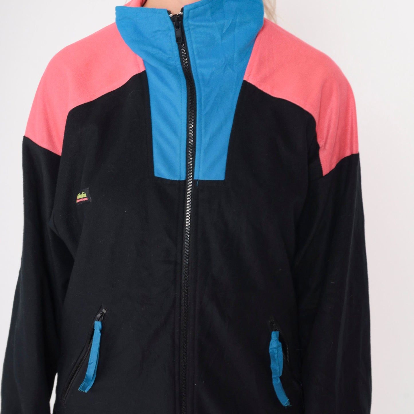 90s Columbia Black Windbreaker Jacket Hot Pink Blue Color Block Small
