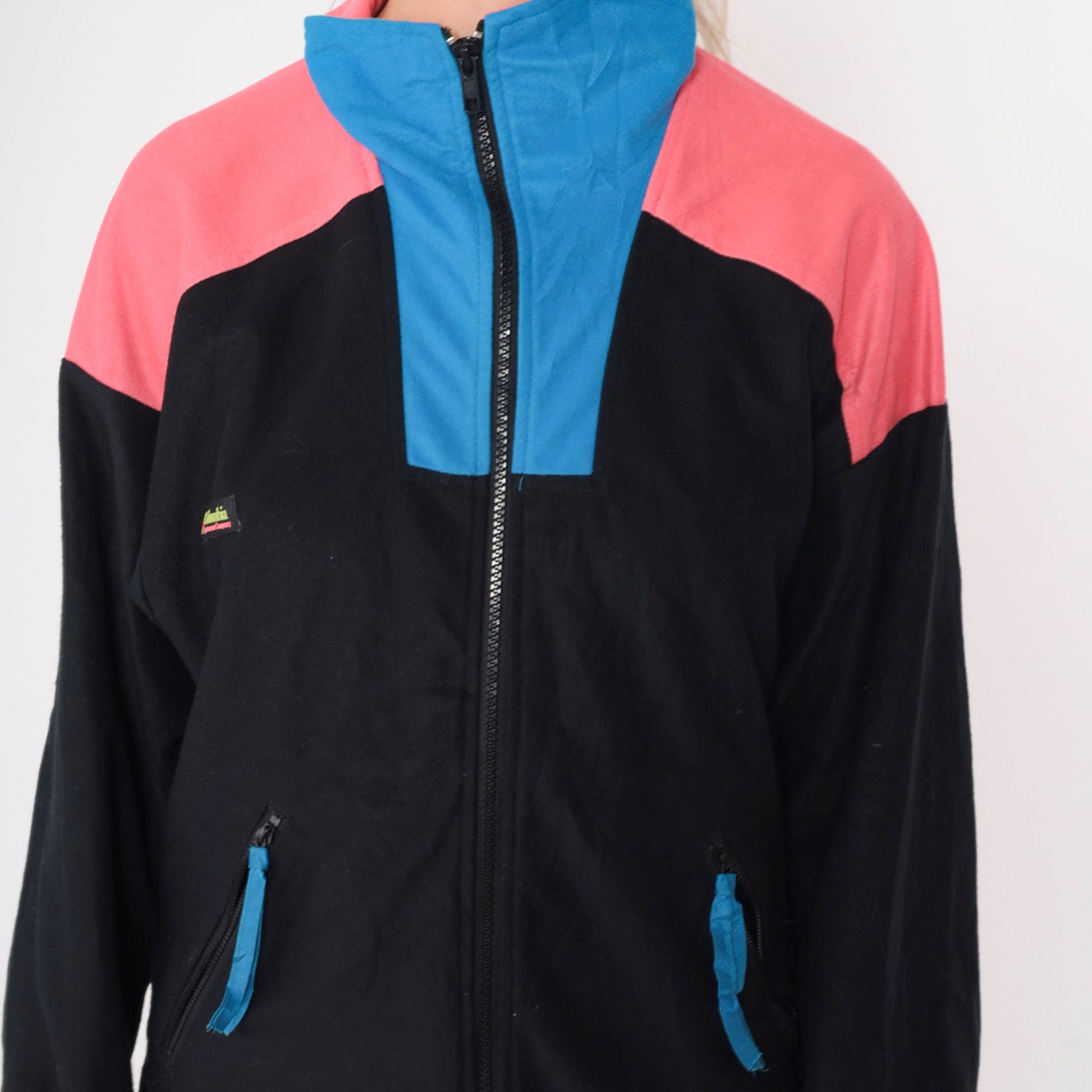 90s Columbia Black Windbreaker Jacket Hot Pink Blue Color Block Small