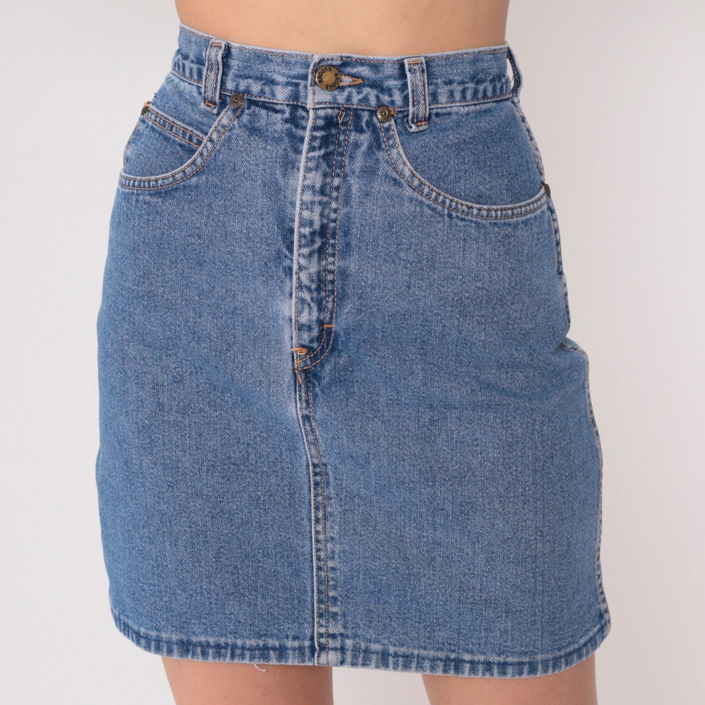 90s Brooks Rugged Wear Denim Mini Skirt High Waisted Pencil Blue Extra Small