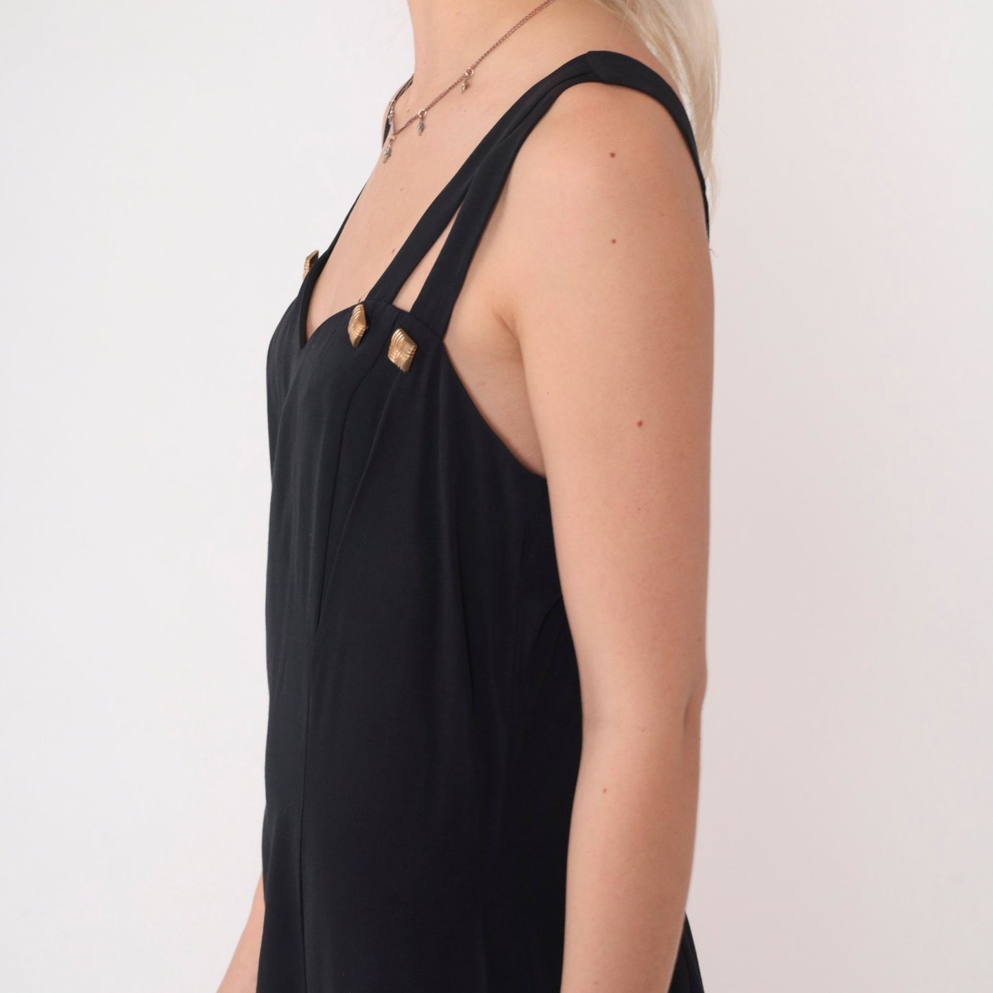 90s Black Mini Dress Sweetheart Neckline Keyhole Strappy Sheath Small