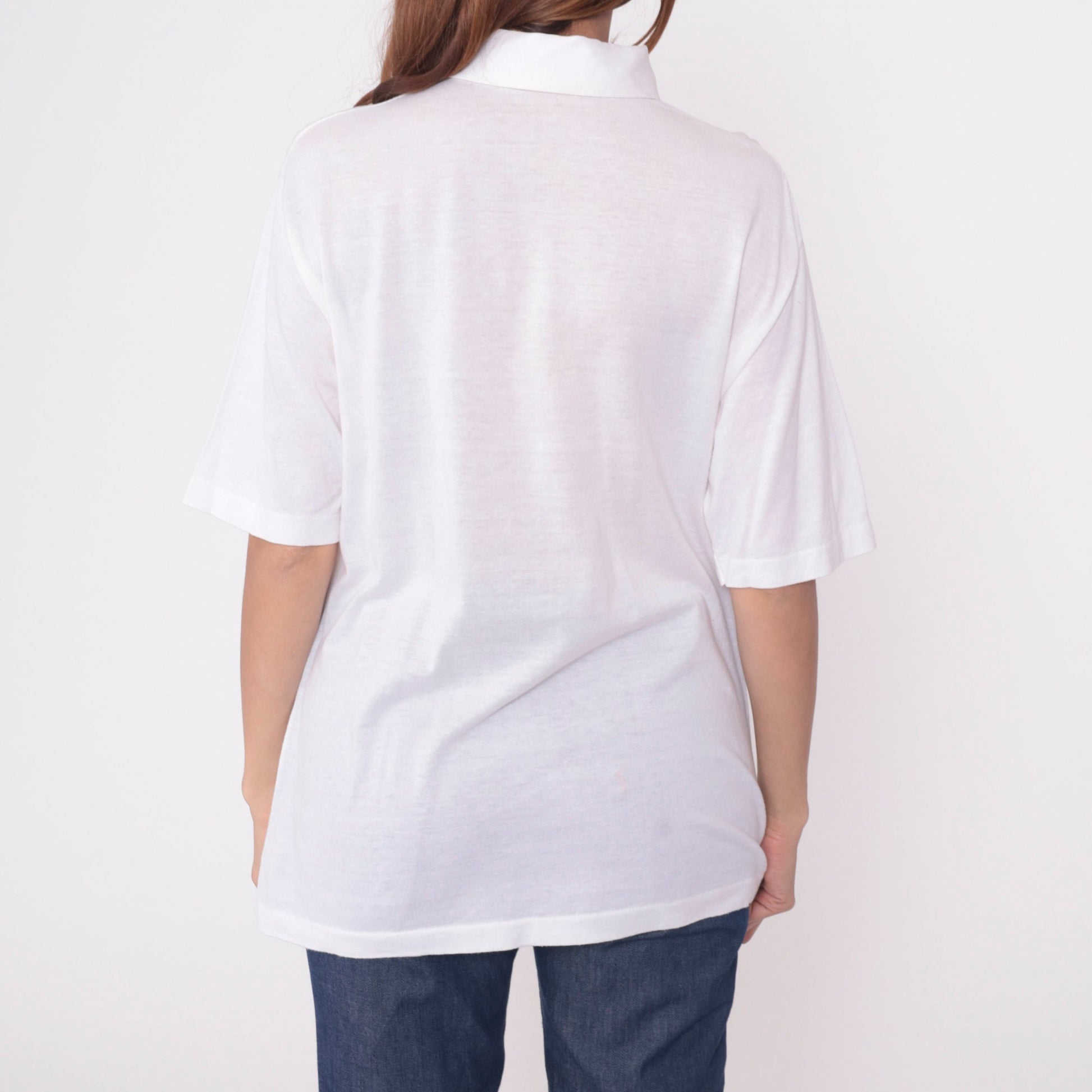 70s 80s Saks Fifth Avenue White Polo Shirt Semi-Sheer Cotton Button-Up Small