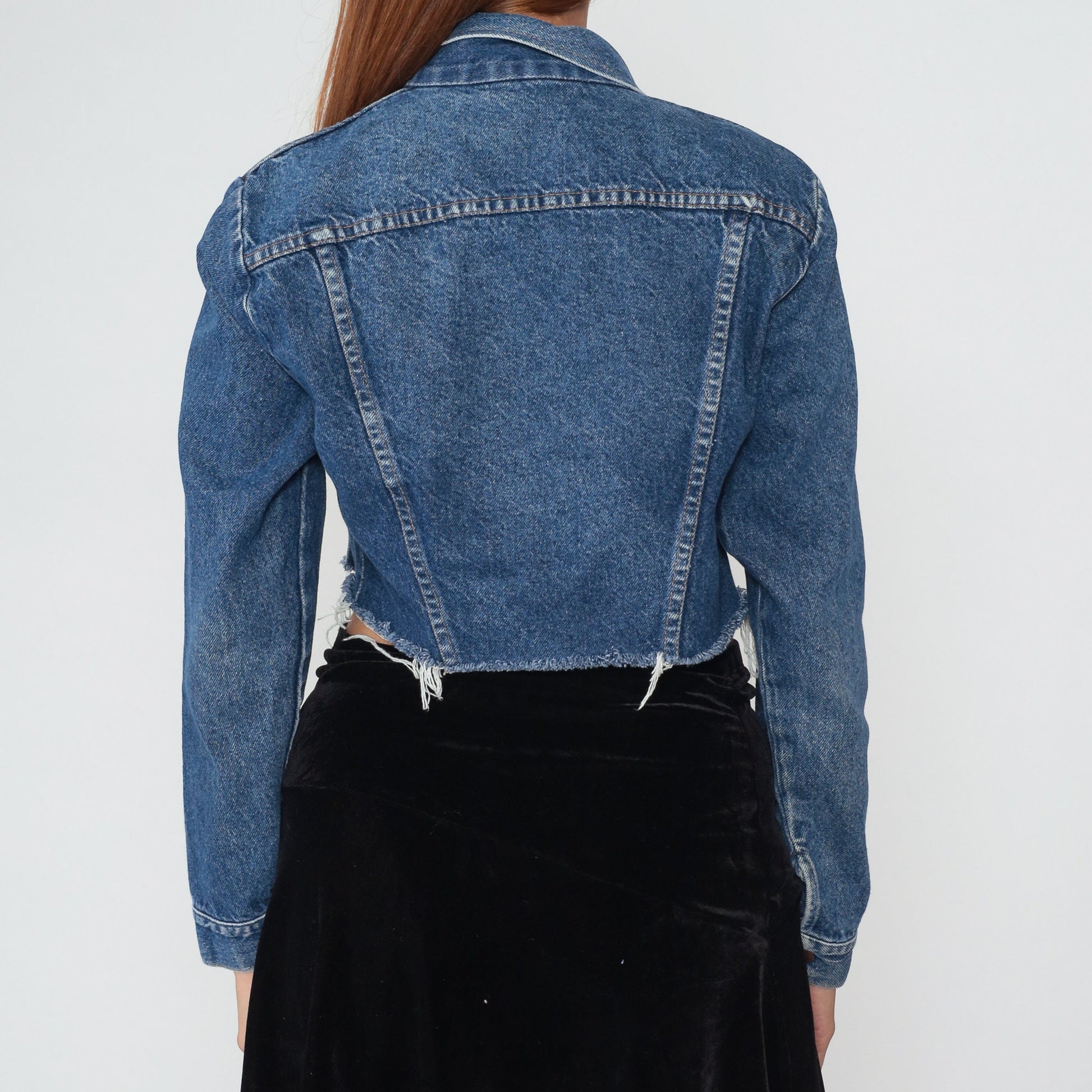 90s Rustler Cropped Denim Jacket Blue Raw Hem Small