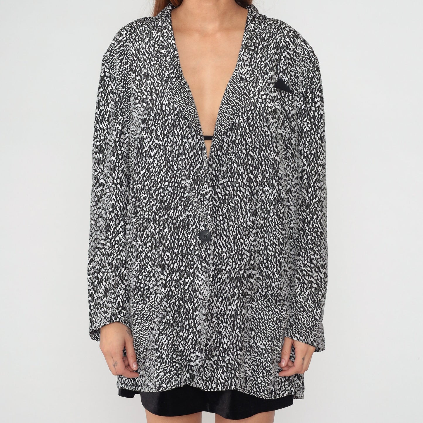 90s Navy Blazer Single Button White Flecked Line Print Jacket Extra Large