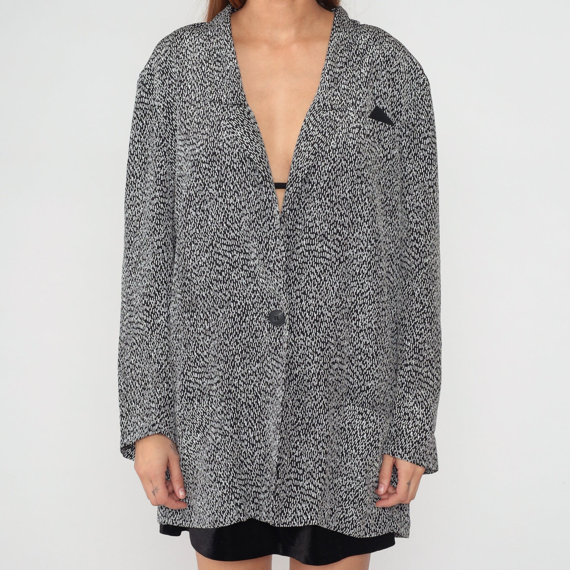 90s Navy Blazer Single Button White Flecked Line Print Jacket Extra Large